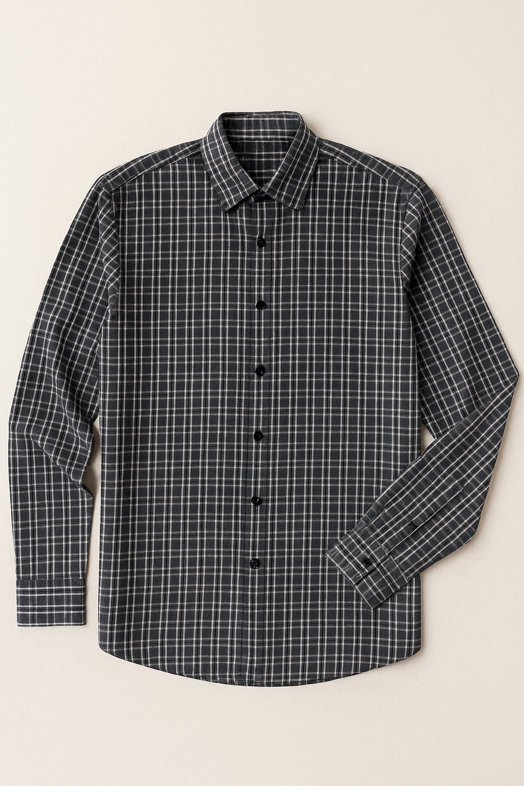 Camisas Para Hombre Manga Larga Cuadros B55303 Negro