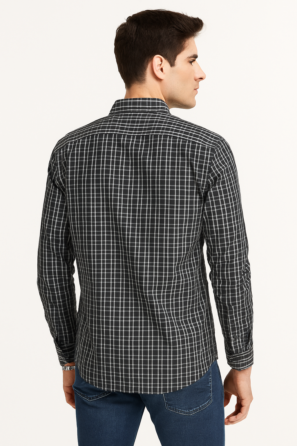Camisas Para Hombre Manga Larga Cuadros B55303 Negro