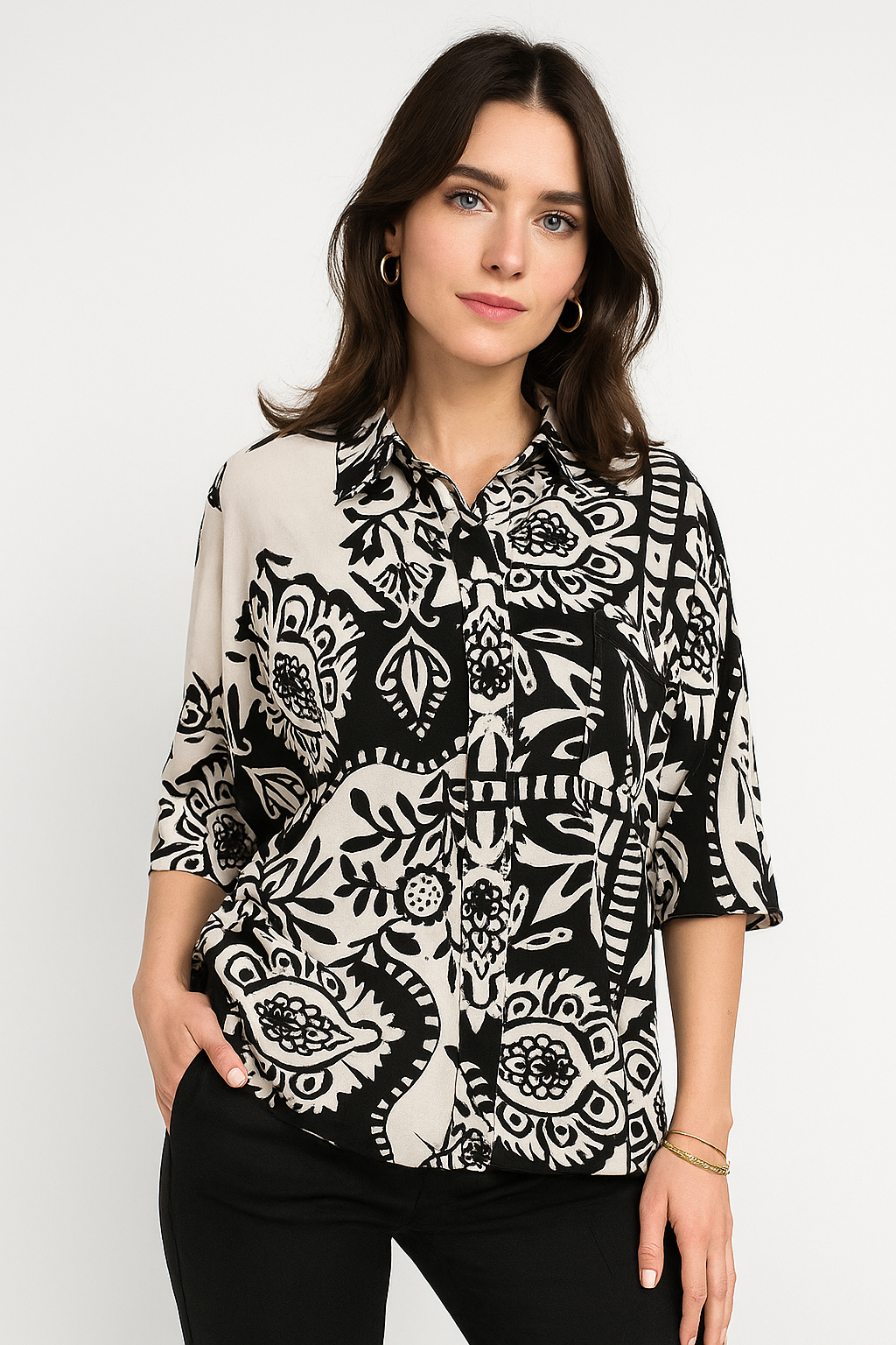 Blusas Para Mujer Camisera Oversize Floreada N51130 Negro