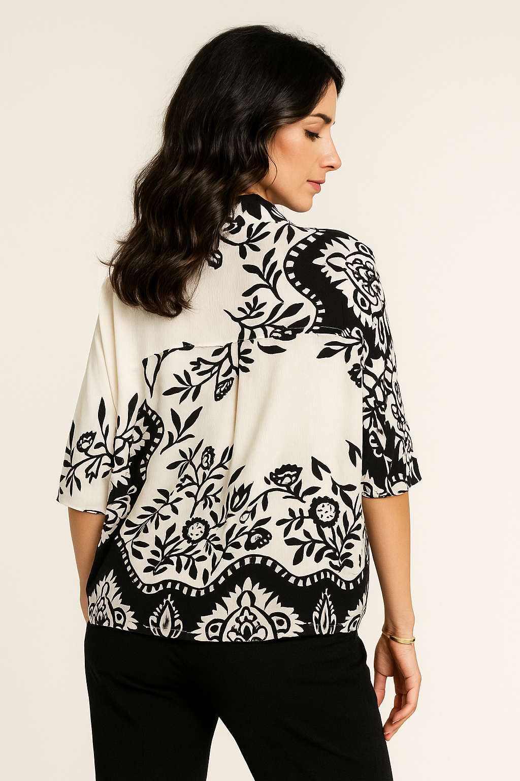 Blusas Para Mujer Camisera Oversize Floreada N51130 Negro