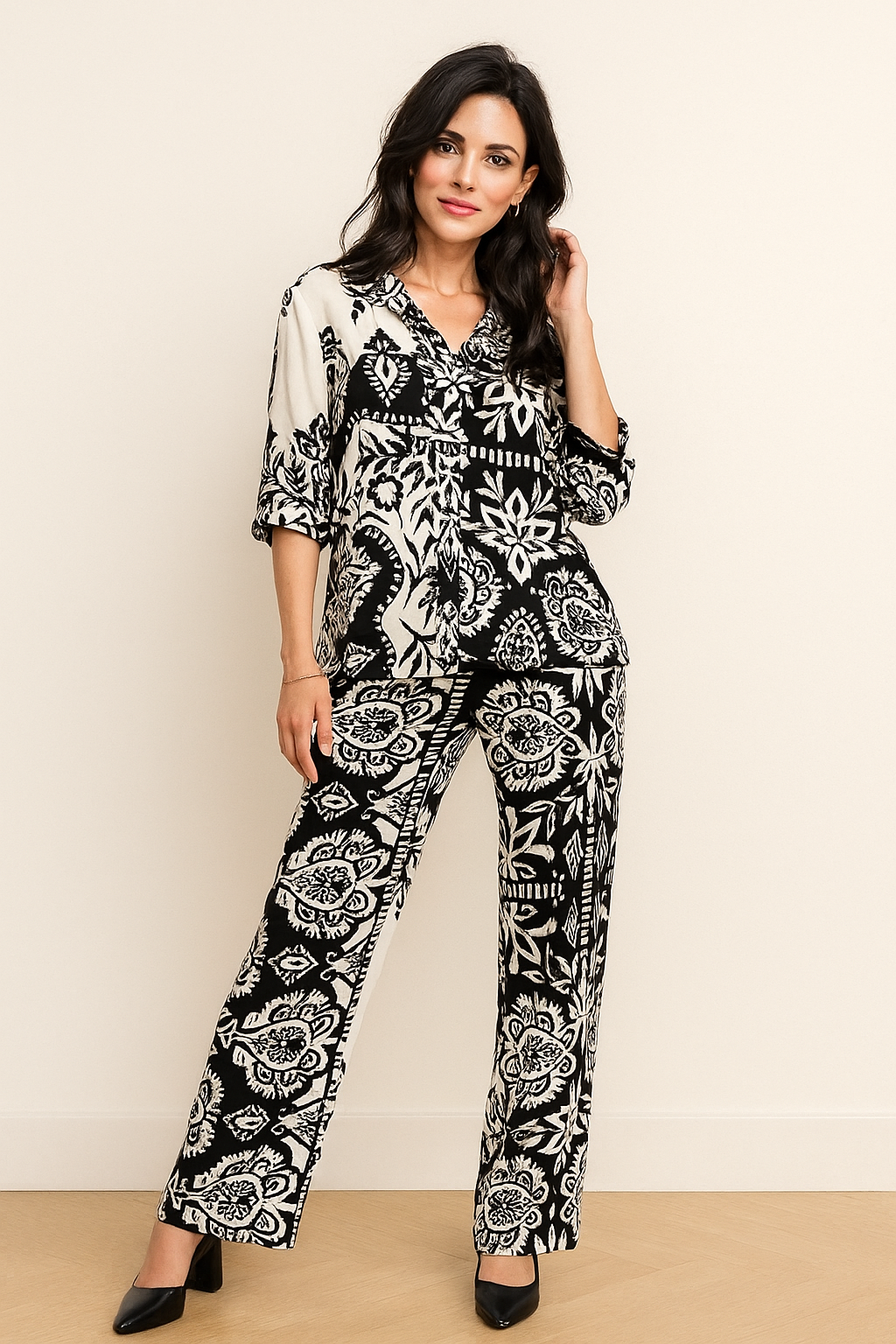 Blusas Para Mujer Camisera Oversize Floreada N51130 Negro