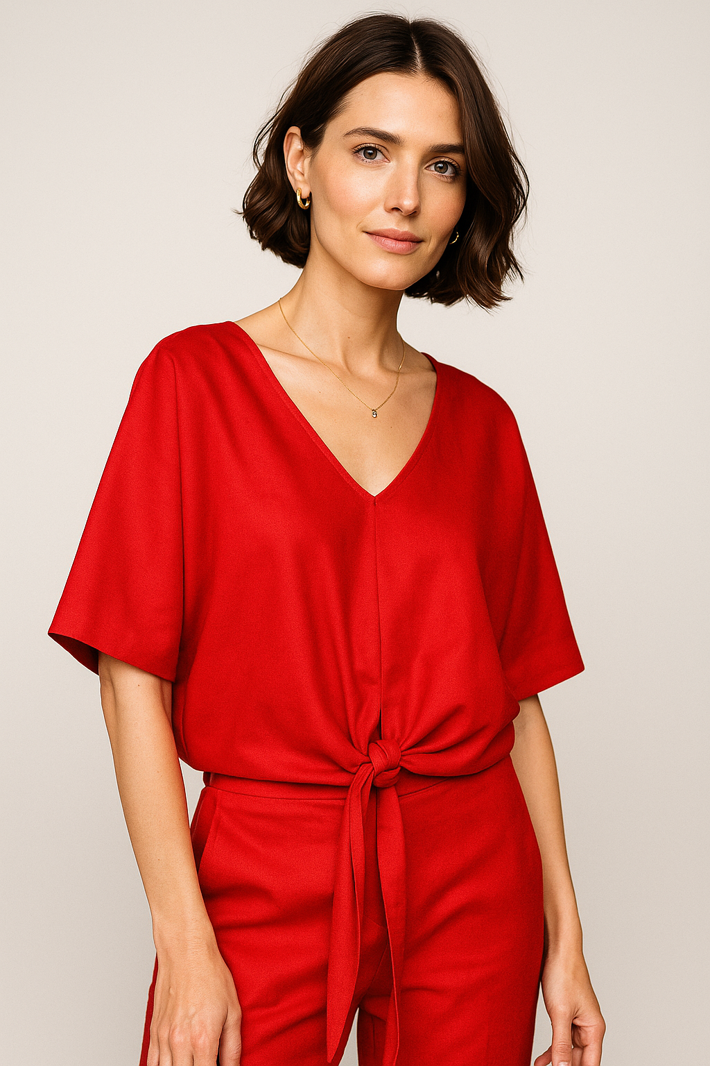 Blusas Para Mujer Oversize Con Nudo N51149 Rojo
