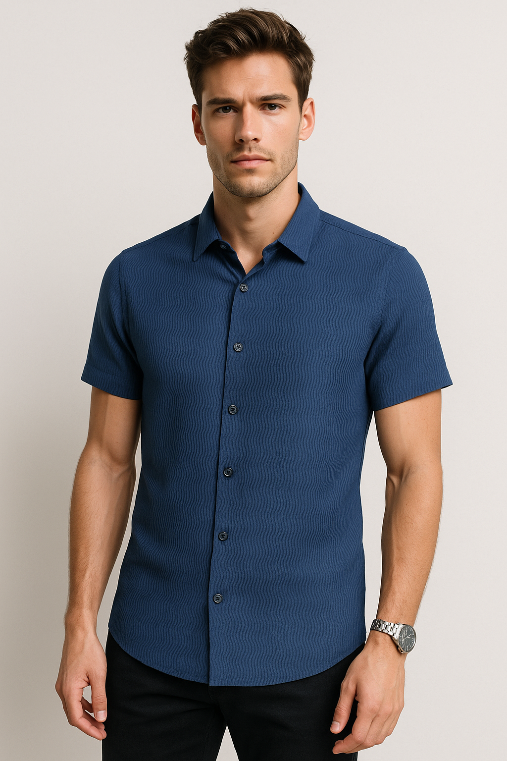 Camisas Para Hombre Jacquard Soft Touch B55362 Azul