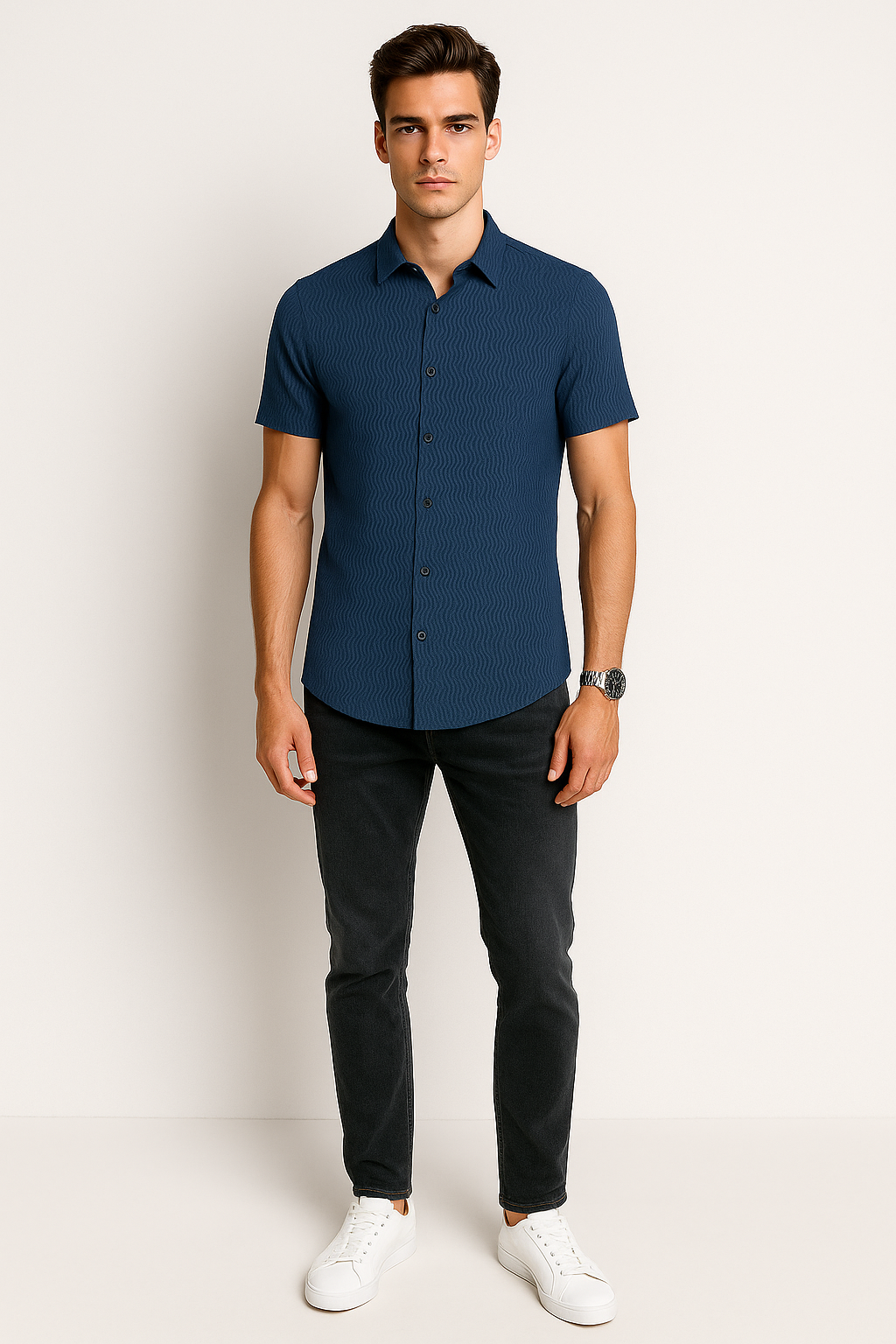 Camisas Para Hombre Jacquard Soft Touch B55362 Azul