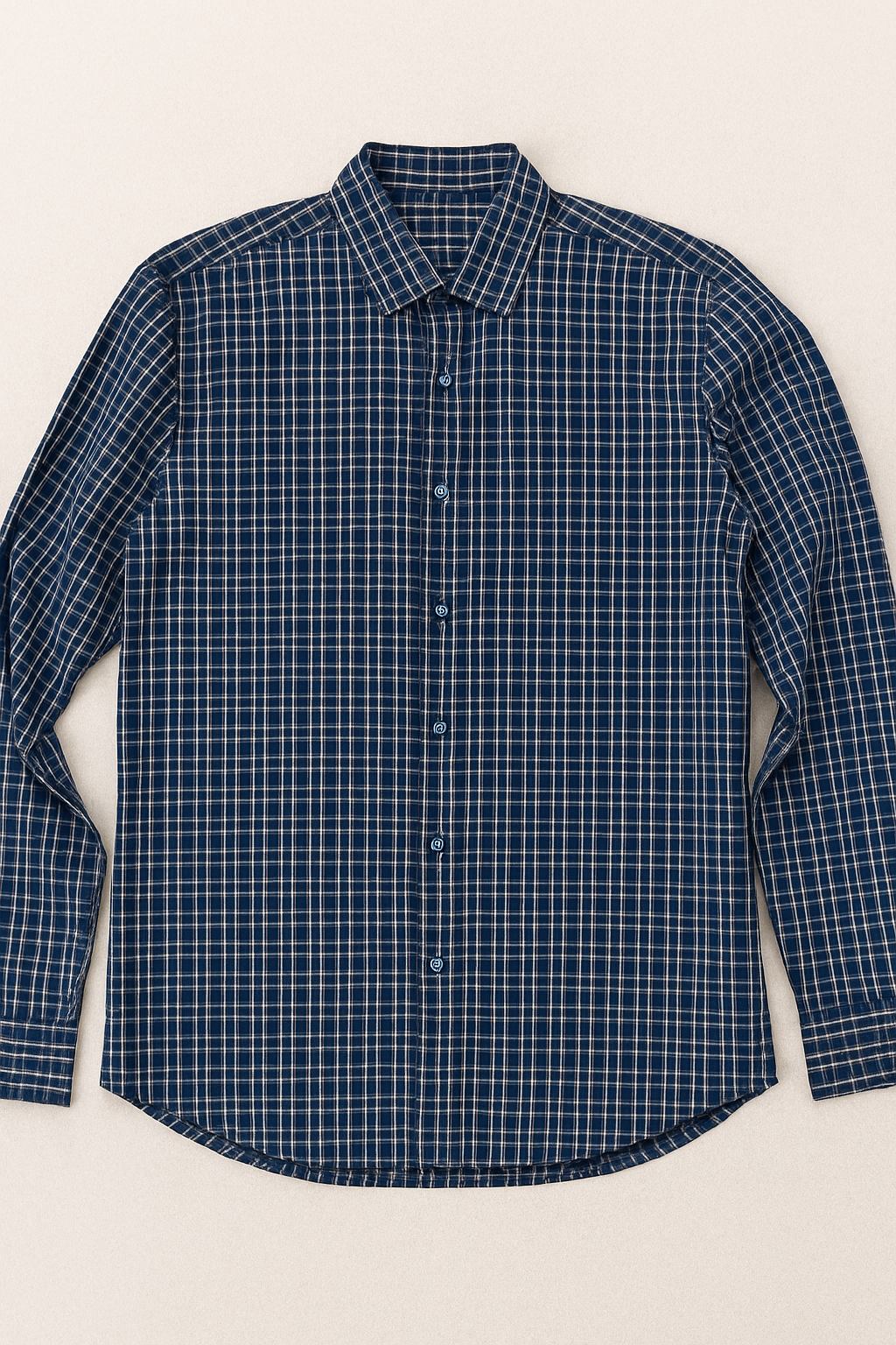 Camisas Para Hombre Manga Larga Cuadros B55303 Marino