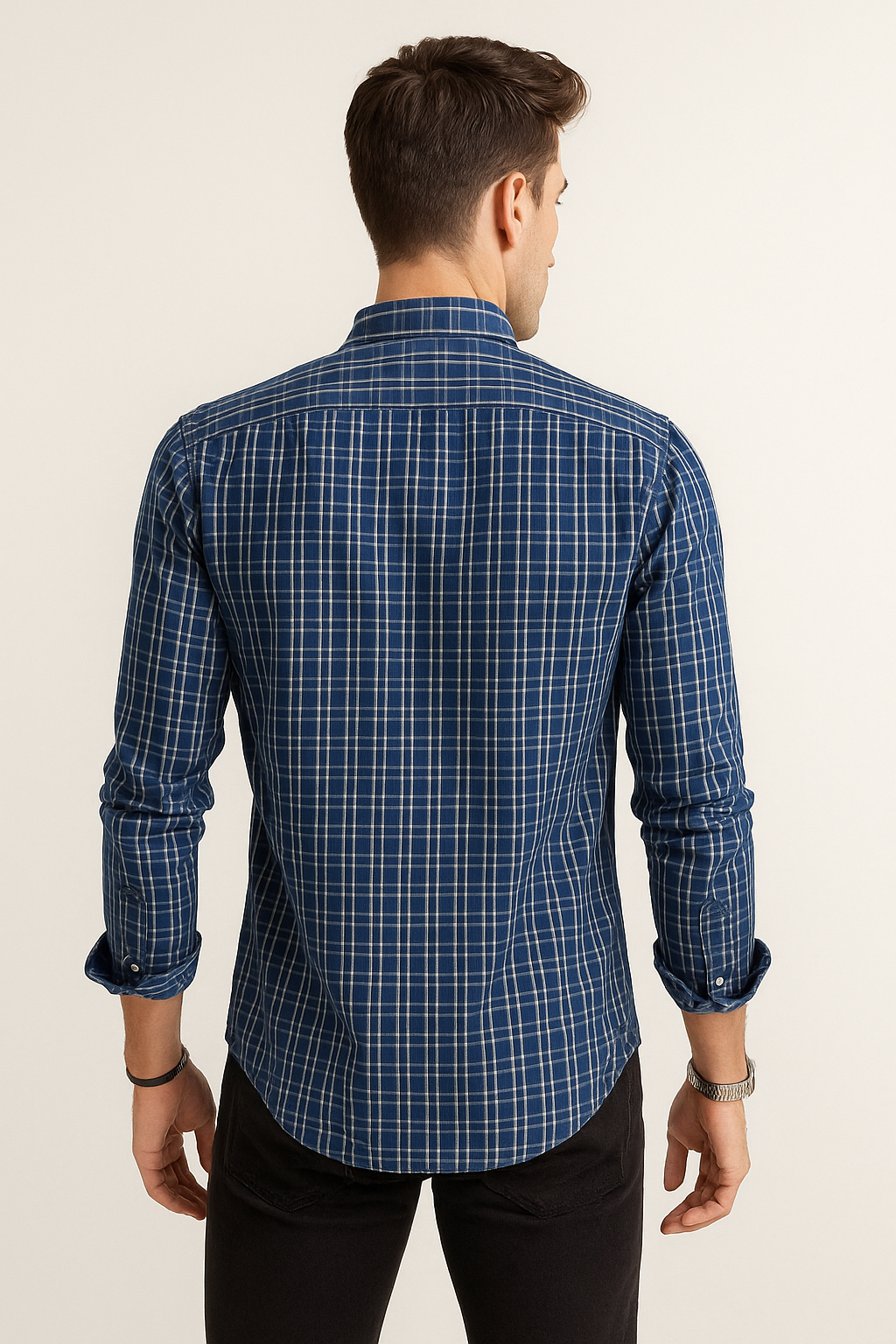 Camisas Para Hombre Manga Larga Cuadros B55303 Marino