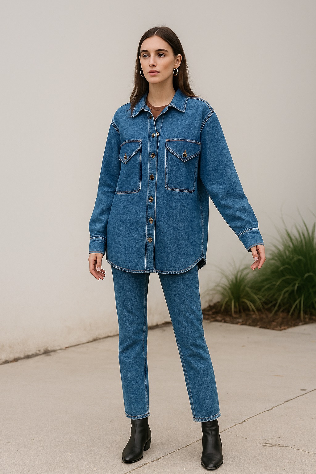 Camisolas Para Mujer Amplia de Mezclilla Oversize Q43109 Stone