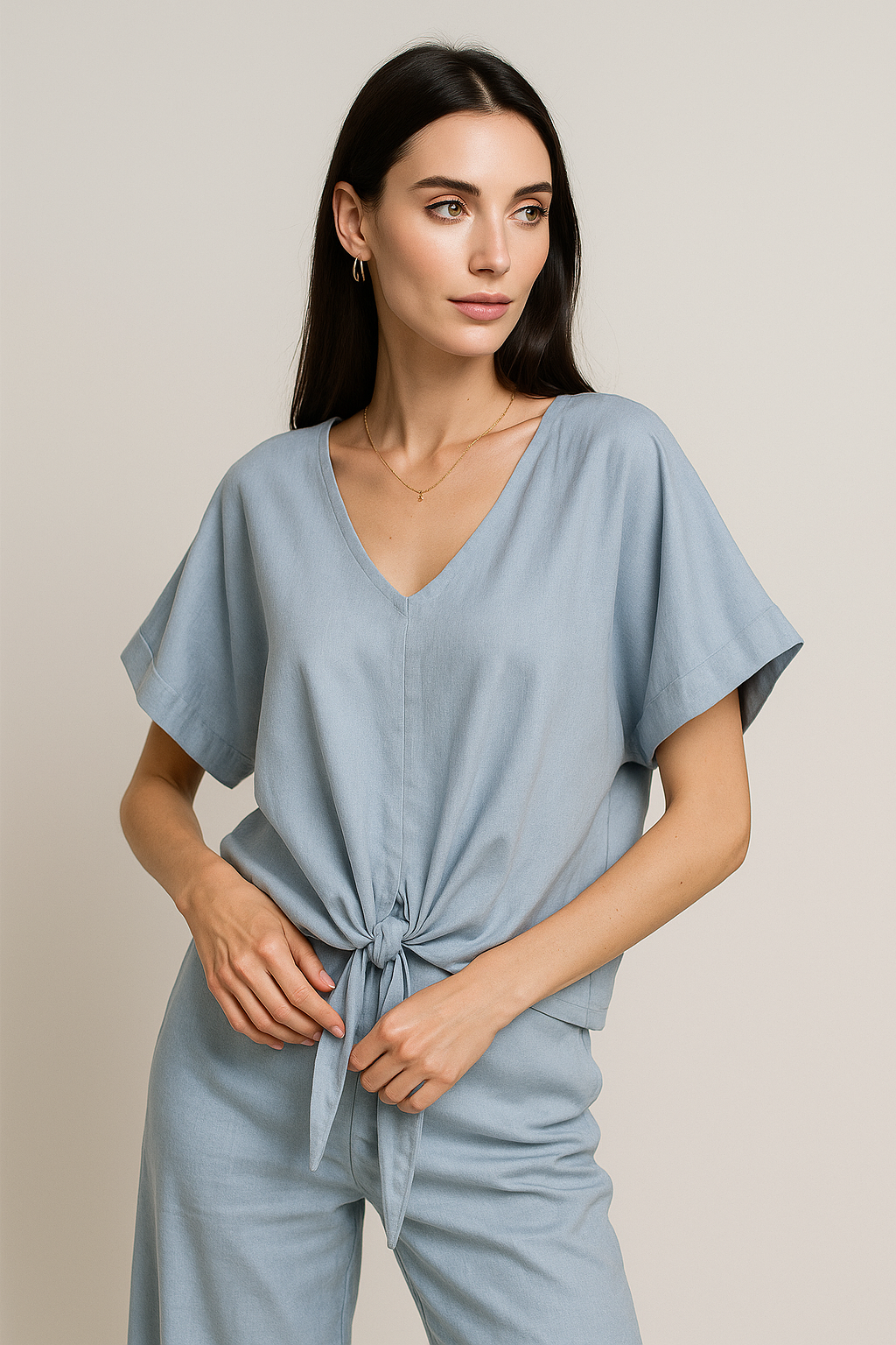 Blusas Para Mujer Oversize Con Nudo N51149 Azul