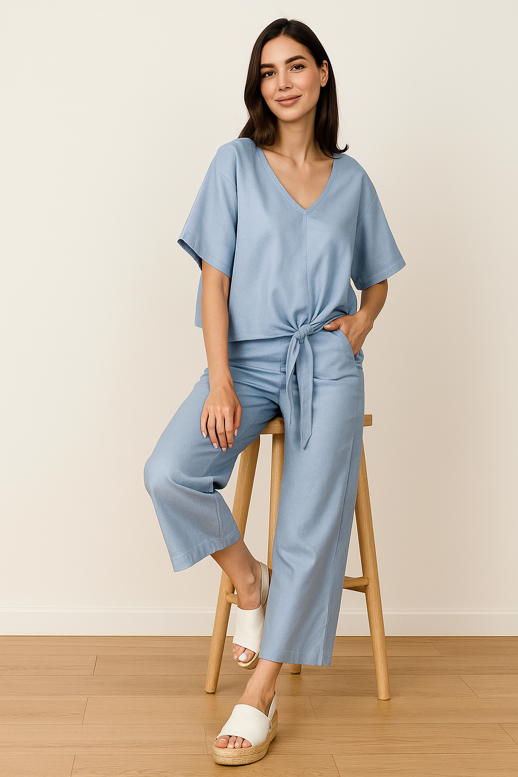 Blusas Para Mujer Oversize Con Nudo N51149 Azul