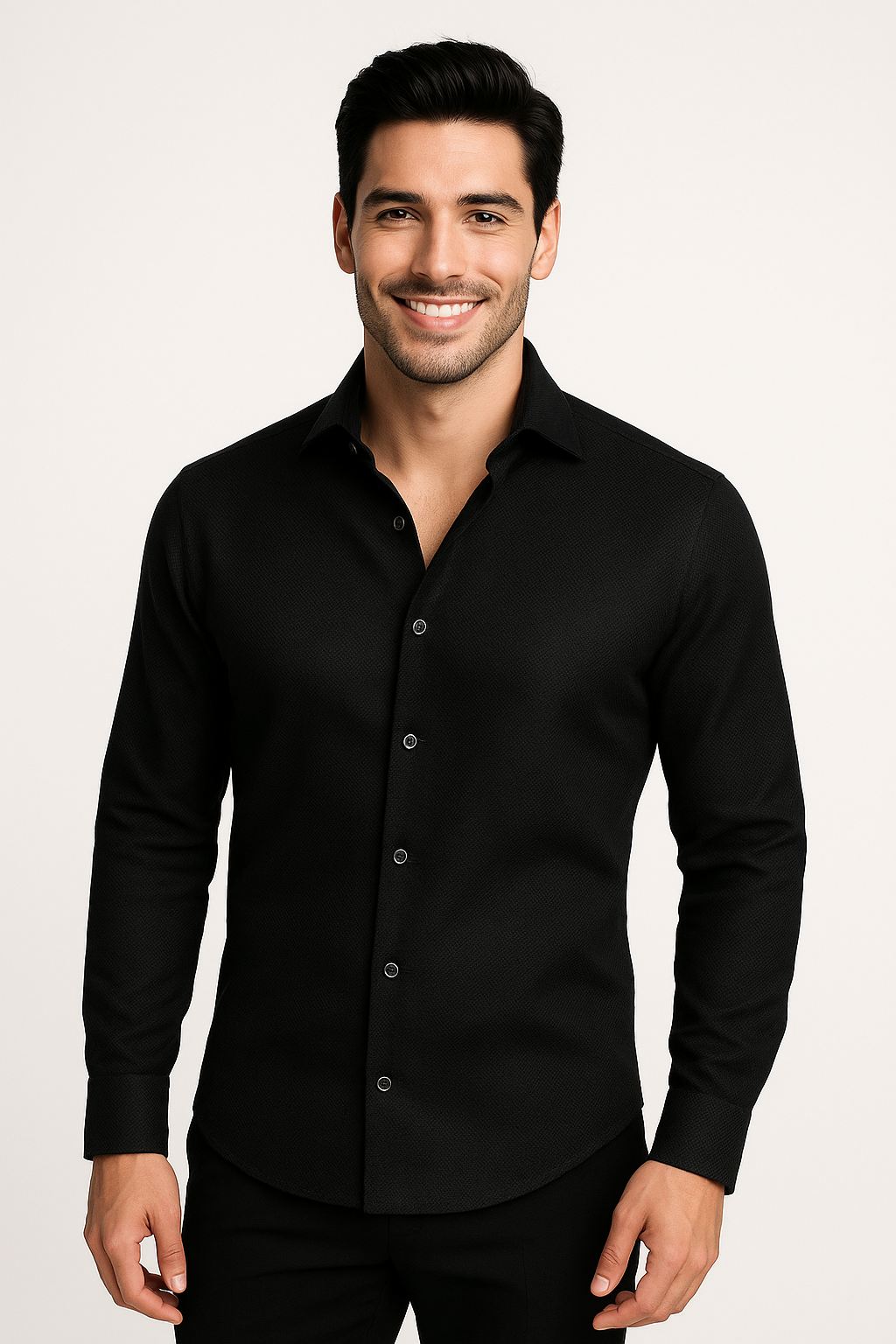Camisas Para Hombre Manga Larga Jacquard Lisa B51331 Negro