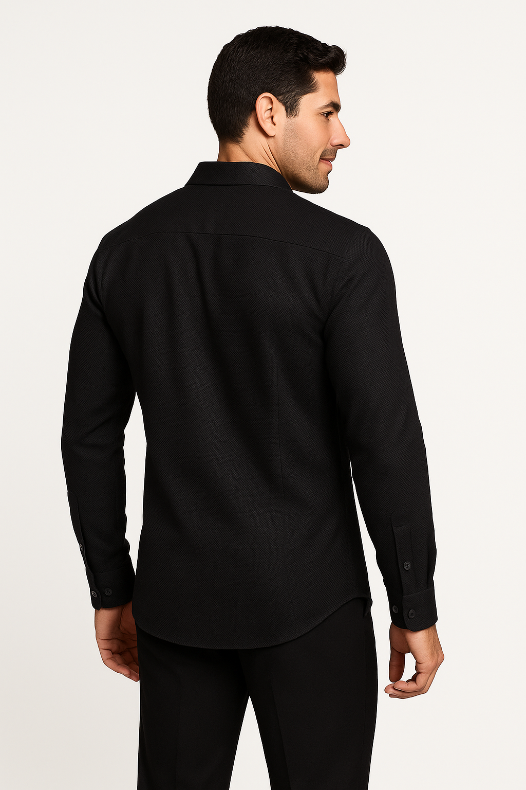 Camisas Para Hombre Manga Larga Jacquard Lisa B51331 Negro