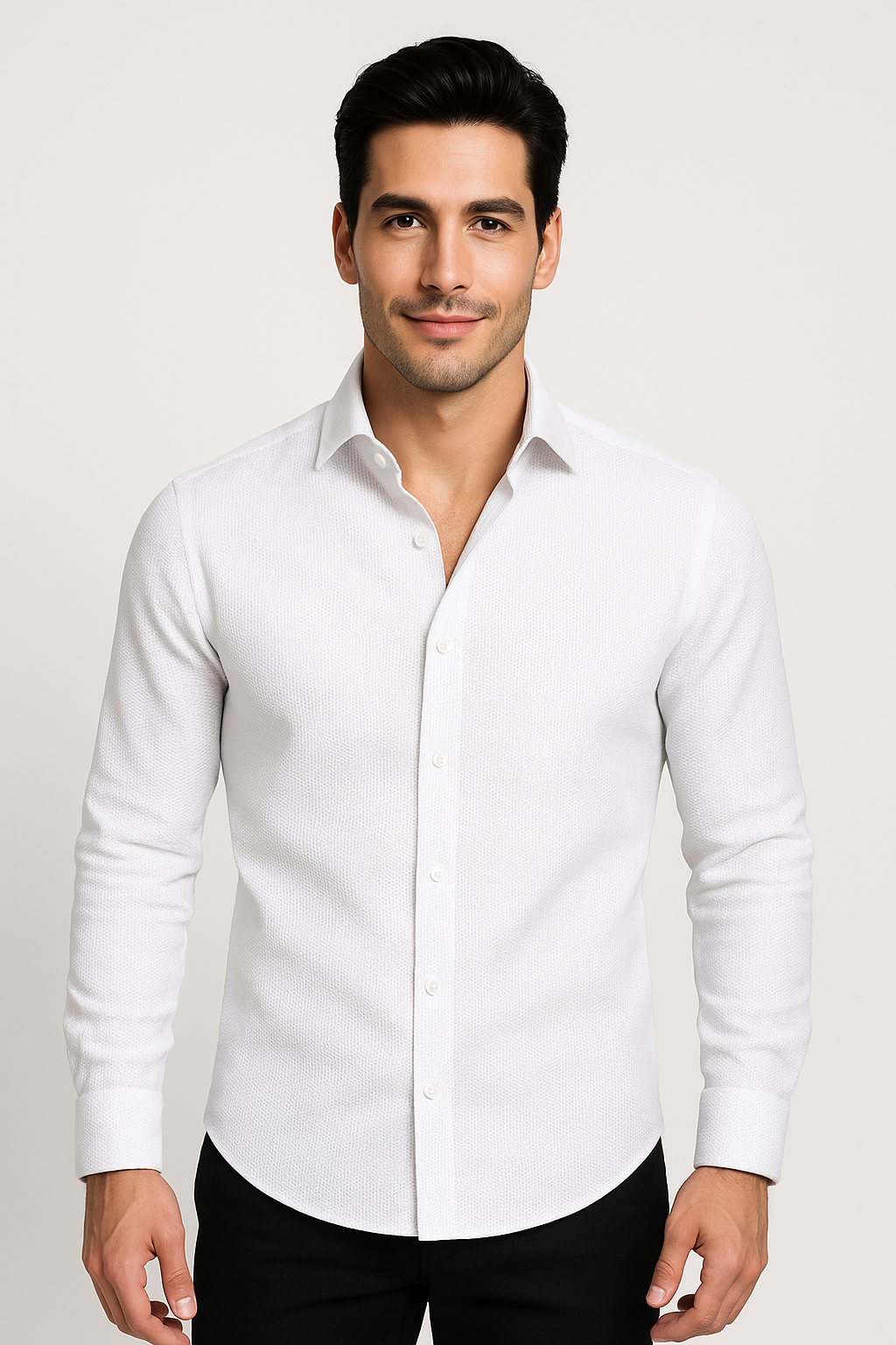 Camisas Para Hombre Manga Larga Jacquard Lisa B51331 Blanco