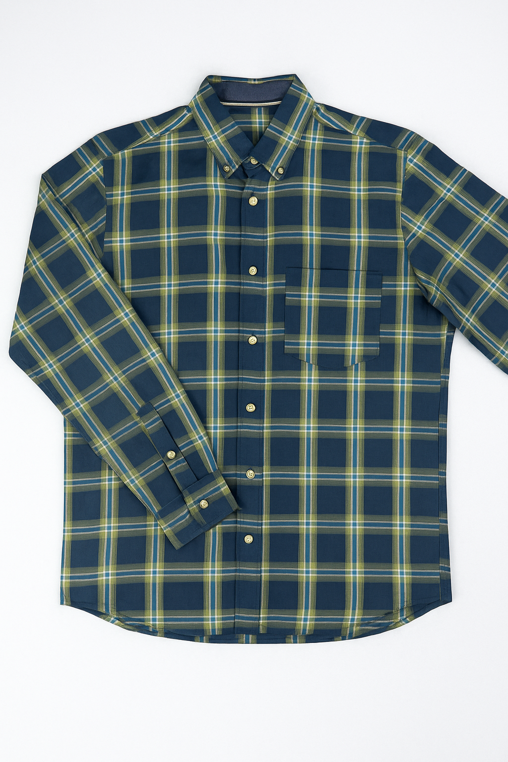 Camisas Para Hombre Manga Larga Cuadros B45123 Marino