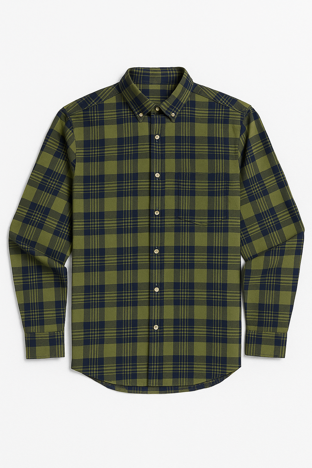 Camisas Para Hombre Manga Larga Cuadros B45122 Olivo