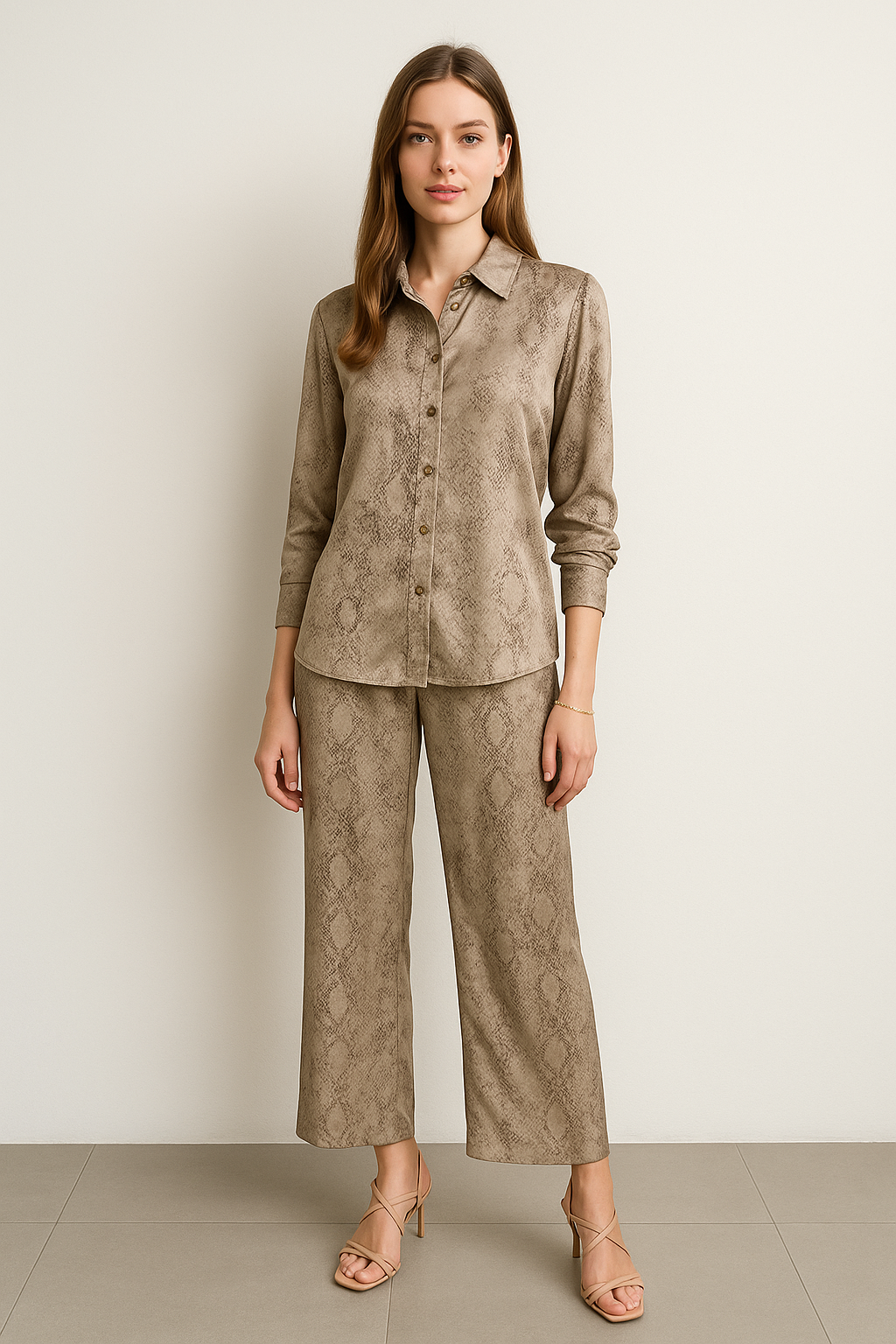 Pantalones Para Mujer Satinado Animal Print W53105 Beige