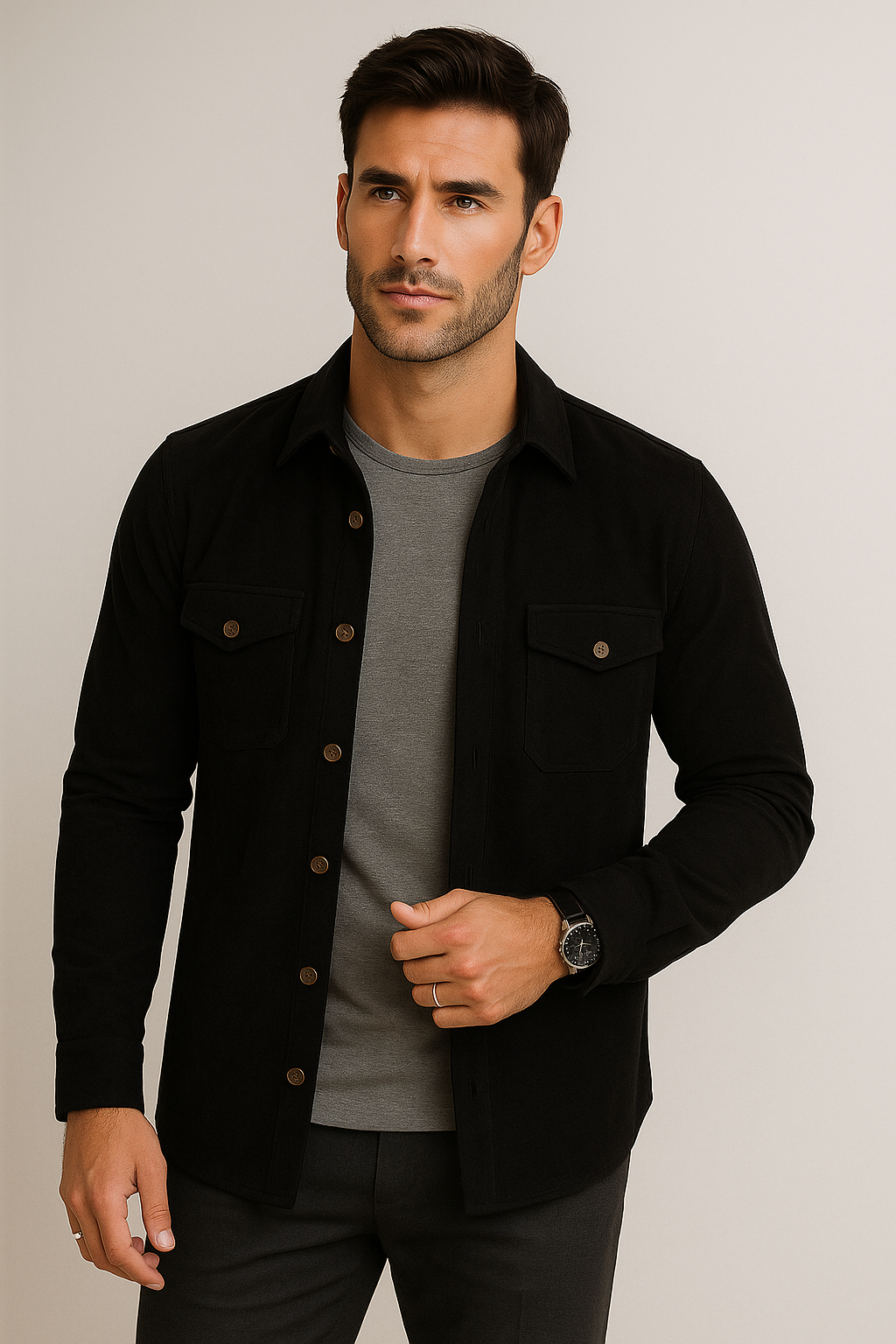 Camisolas Para Hombre Suede Tipo Gamuza B55331 Negro