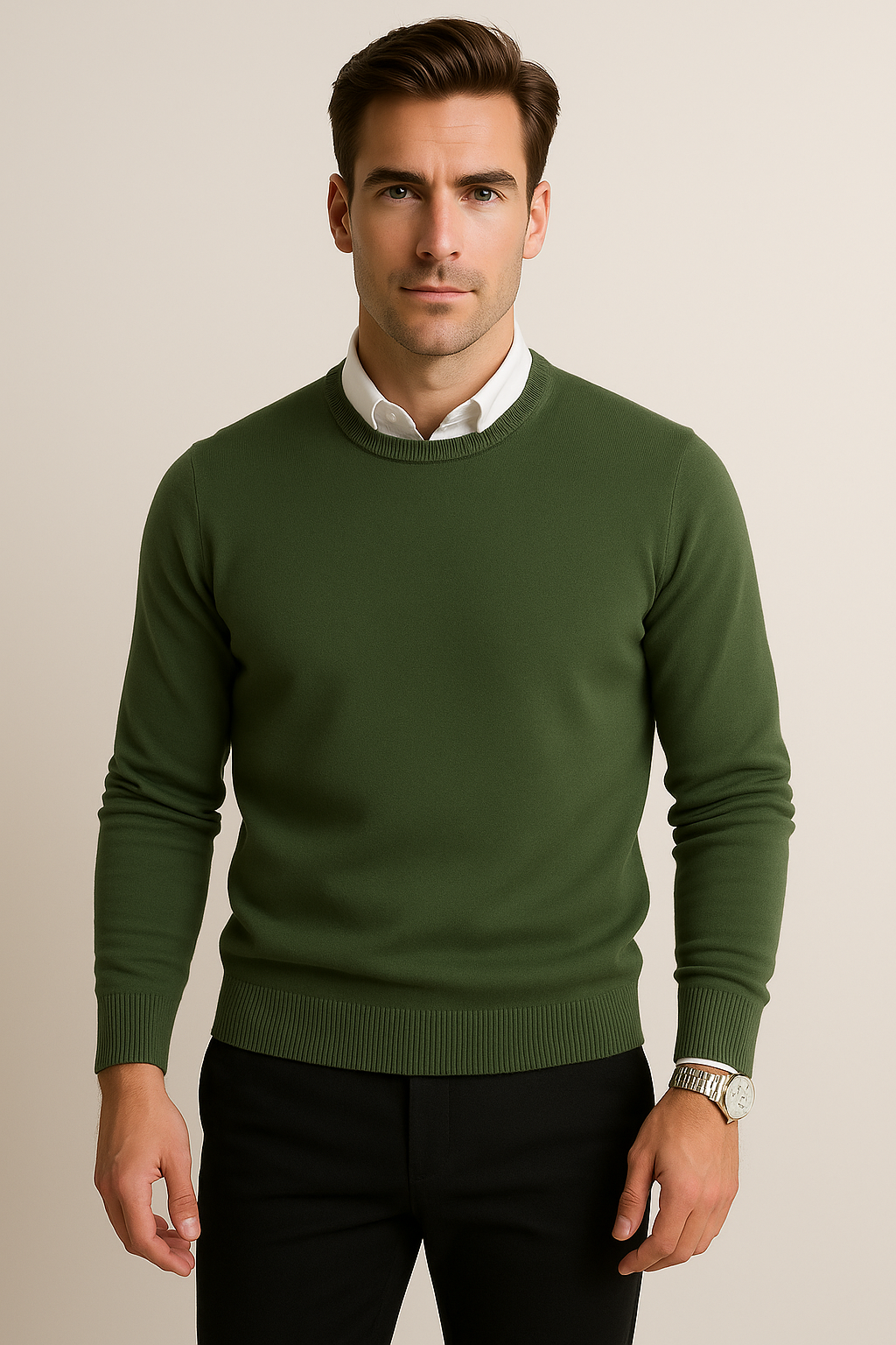 Suéteres Para Hombre Básico de Punto Fino E55301 Militar