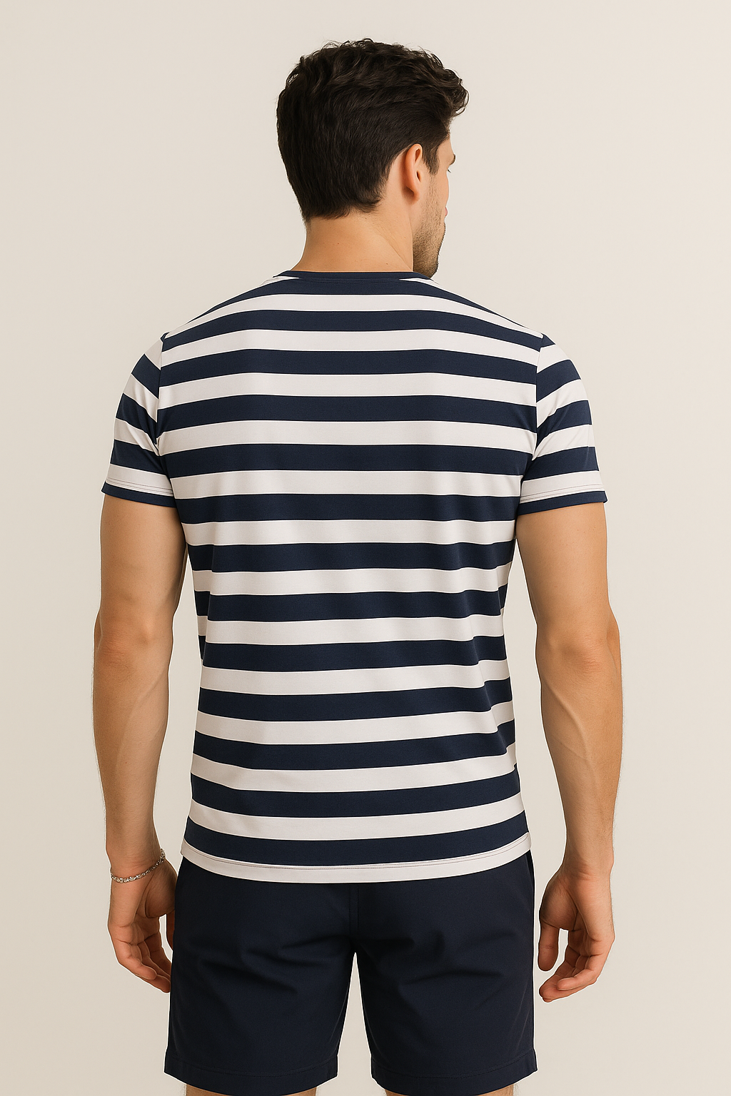 Playeras Para Hombre De Manga Corta Con Estampado De Rayas A41112 Marino