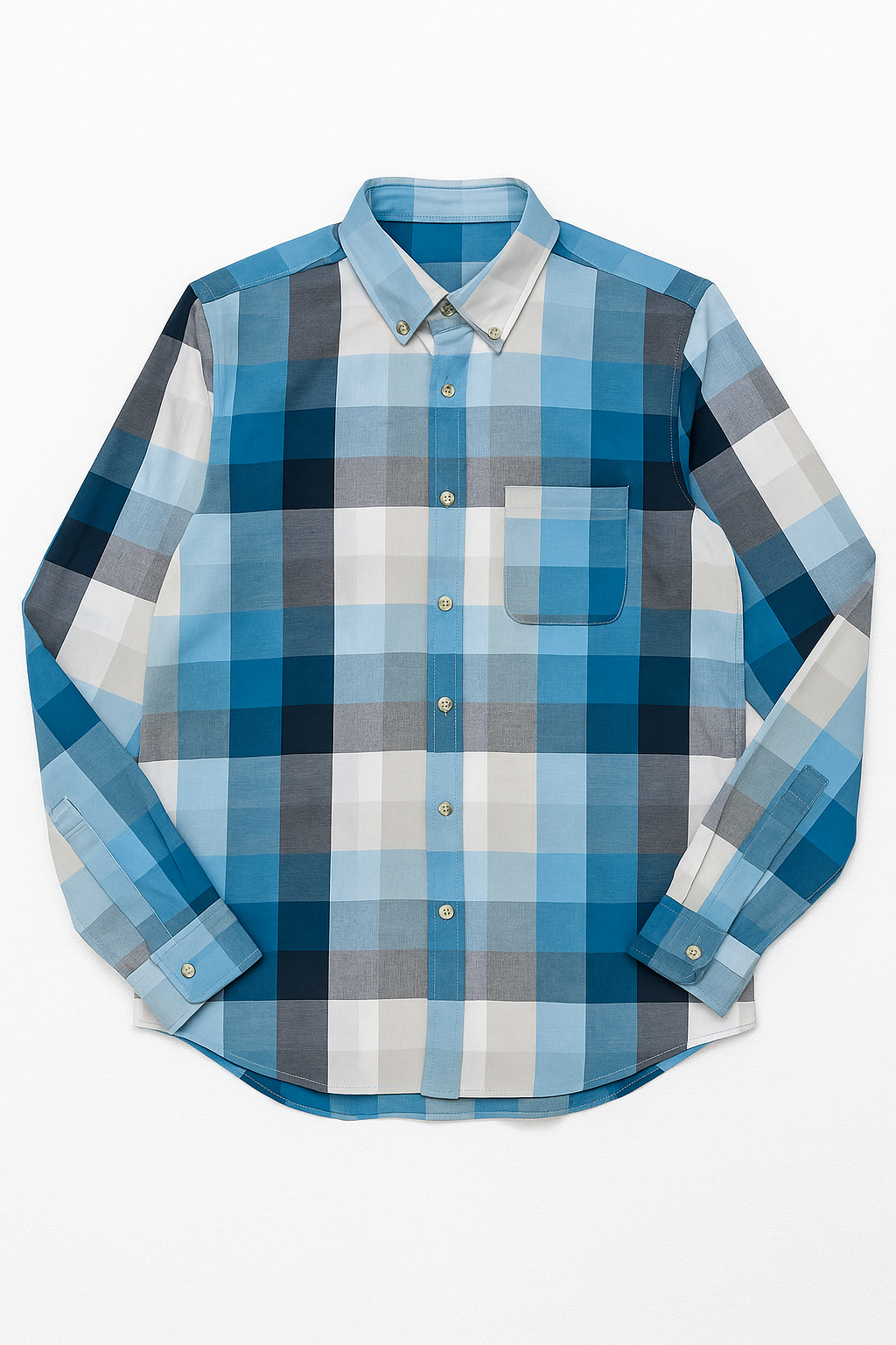 Camisas Para Hombre Manga Larga Cuadros Soft B55107 Azul