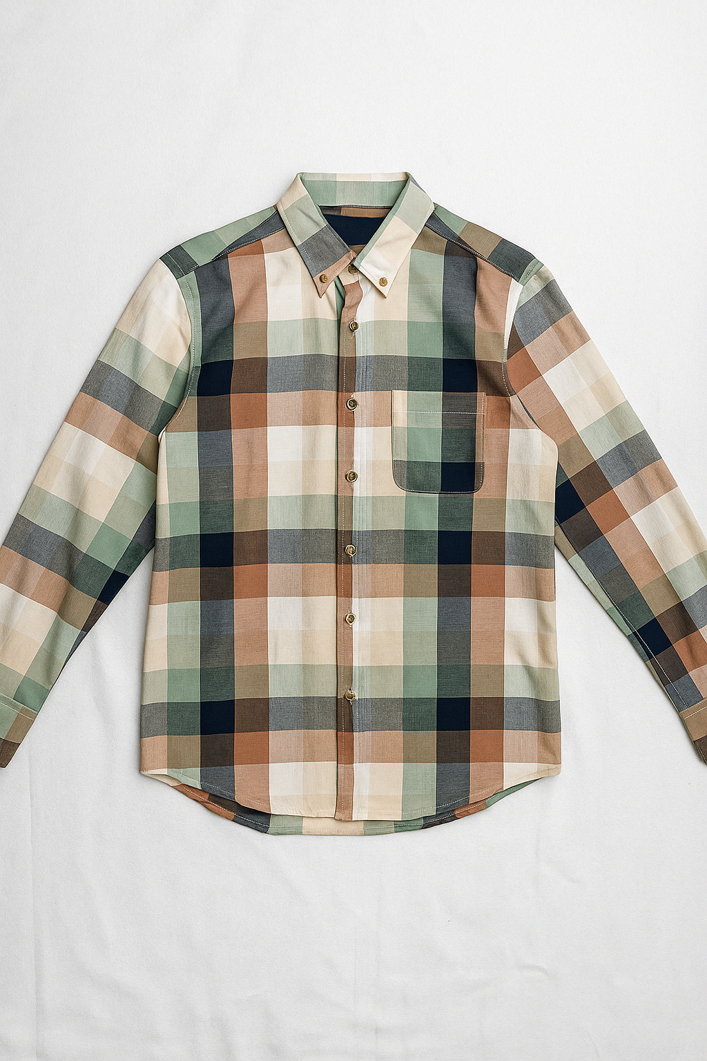 Camisas Para Hombre Manga Larga Cuadros Soft B55107 Crema