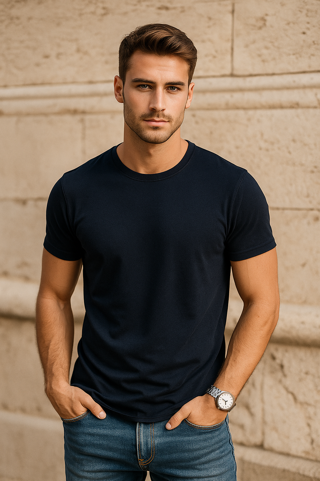 Playeras Para Hombre Cuello Redondo Basica APCR Marino