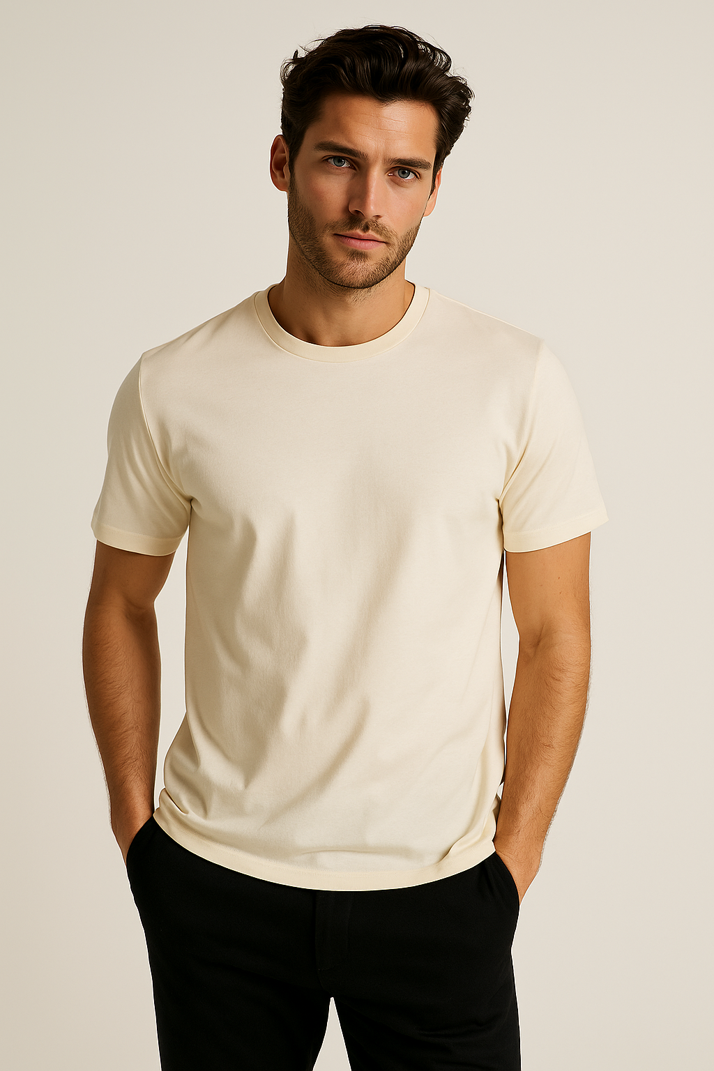 Playeras Para Hombre Cuello Redondo Basica APCR Hueso