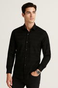 Camisas Para Hombre Satinada De Rayas B55302 Negro