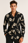 Camisas Para Hombre Estampado De Arte B55504 Negro