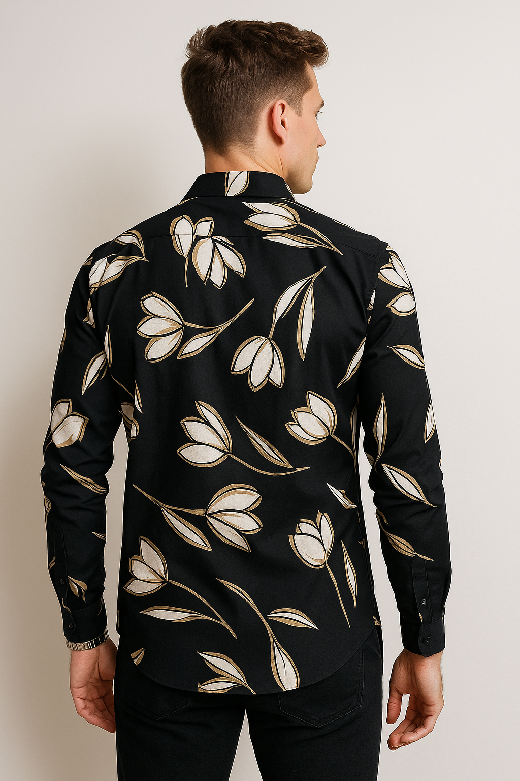 Camisas Para Hombre Estampado De Arte B55504 Negro