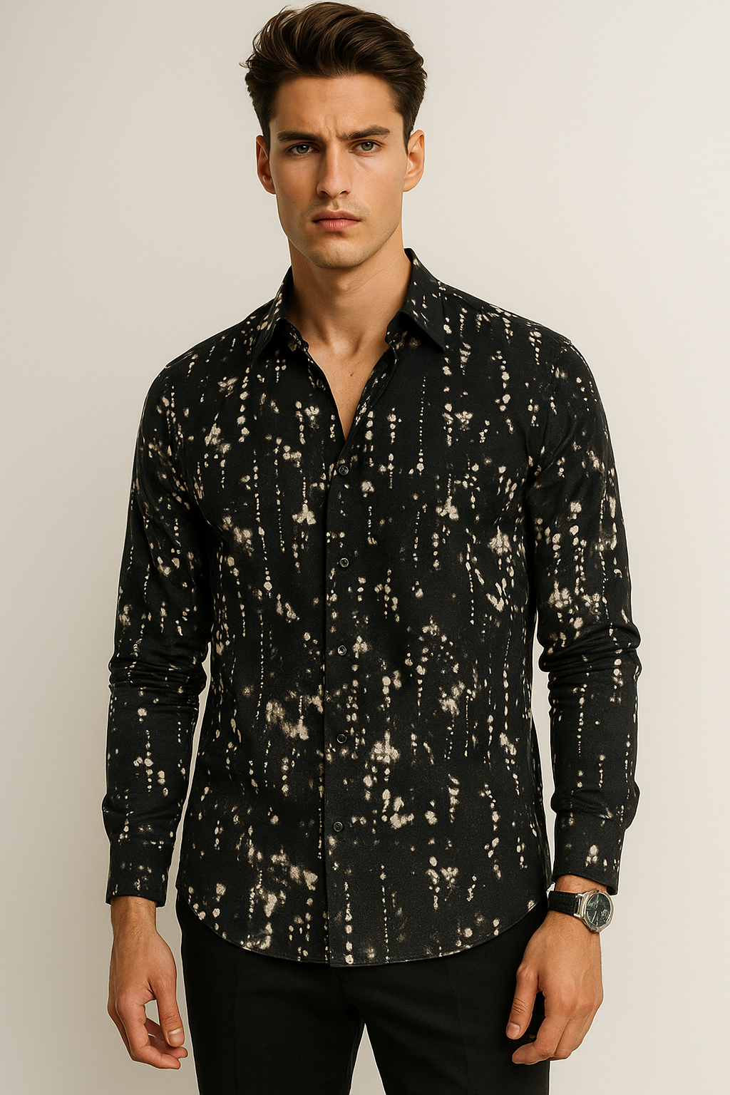 Camisas Para Hombre Estampado Artística B55508 Negro