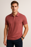 Playeras Polo Para Hombre Spandex Con Textura A55402 Teja