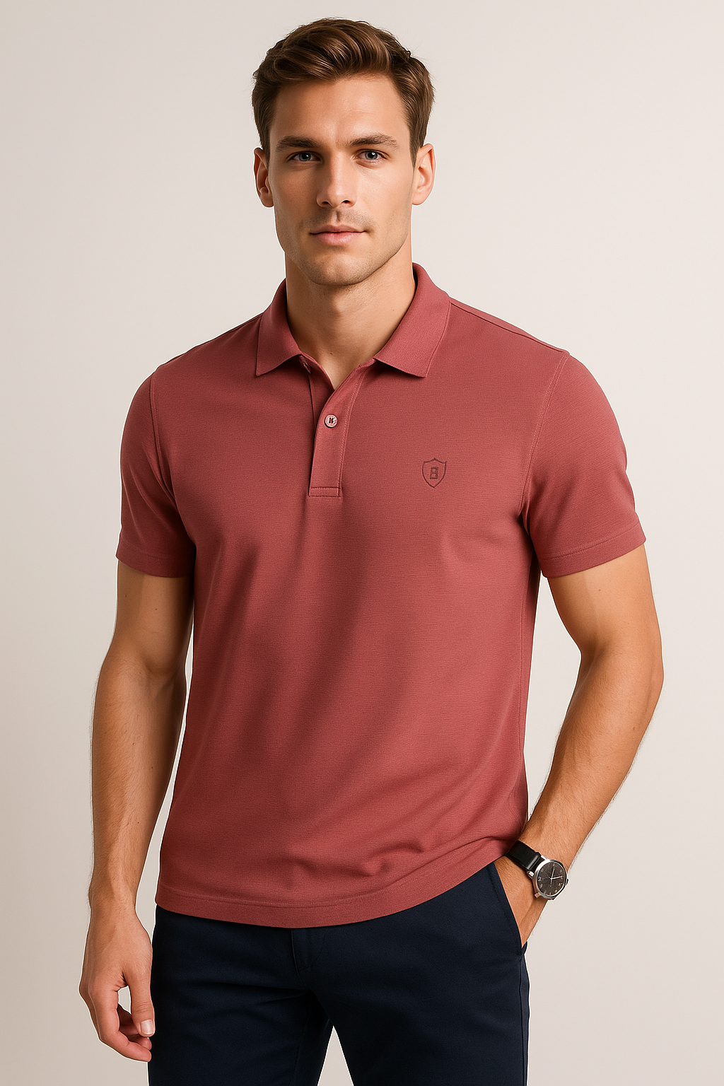 Playeras Polo Para Hombre Spandex Con Textura A55402 Teja