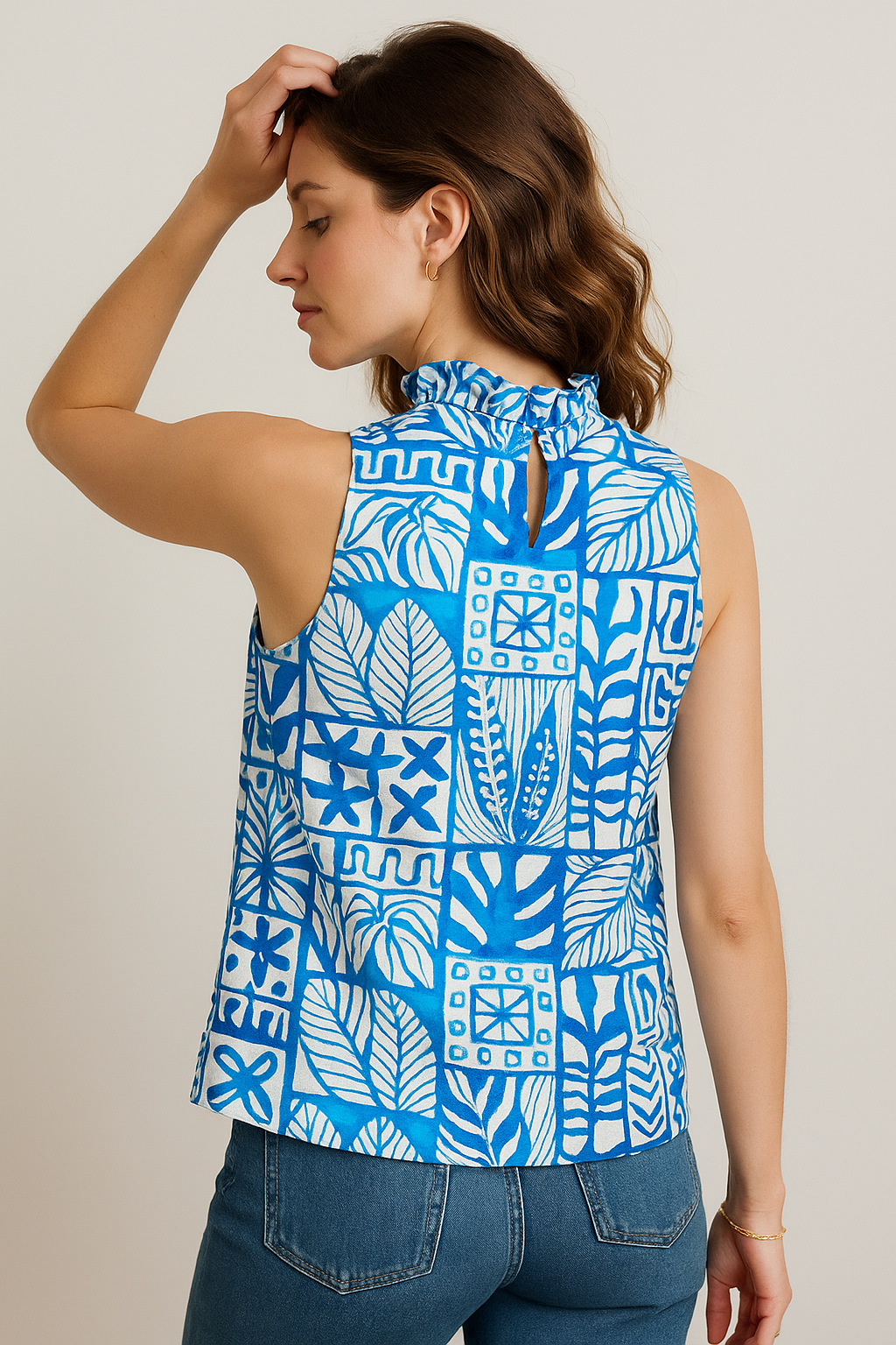 Blusas Para Mujer De Lino Cuello Alto Etnica N51118 Rey