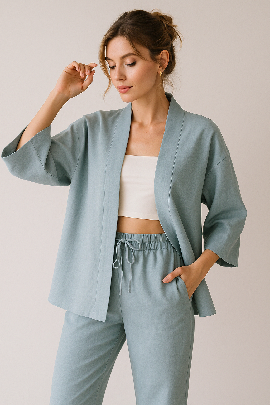 Kimonos Para Mujer Lino Estilo Japones T51101 Aqua