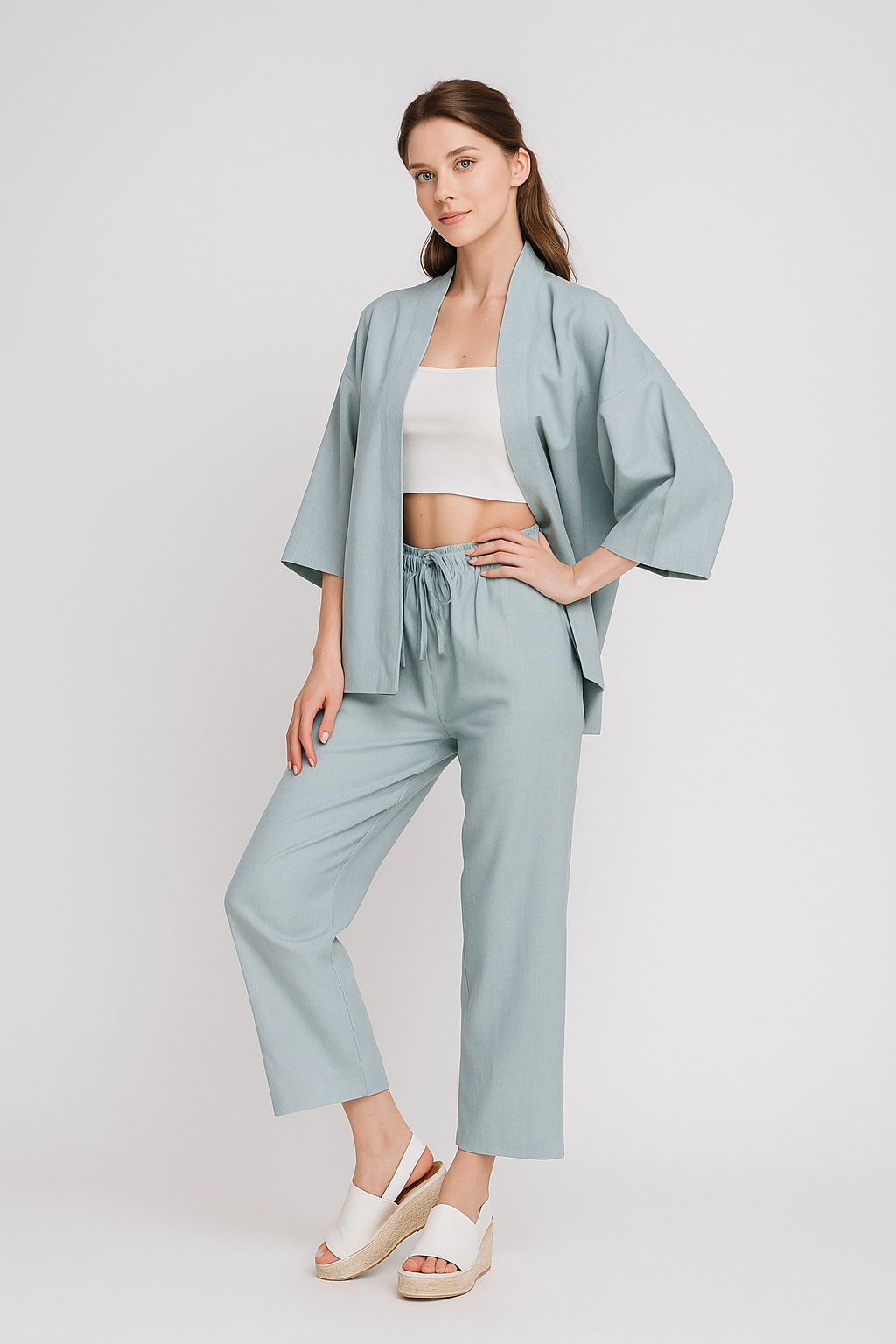 Kimonos Para Mujer Lino Estilo Japones T51101 Aqua
