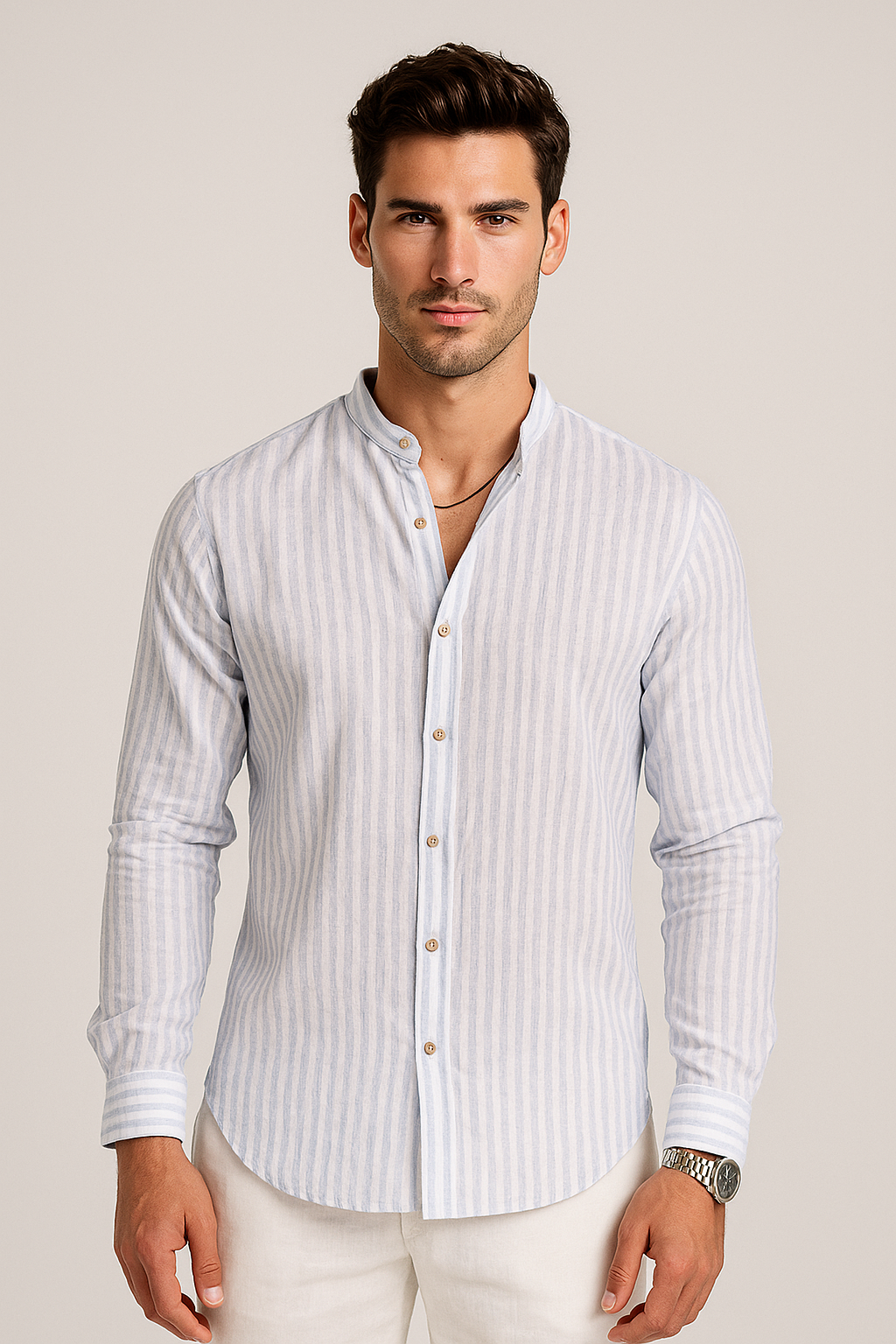 Camisas Para Hombre Tipo Lino Rayas B51324 Azul