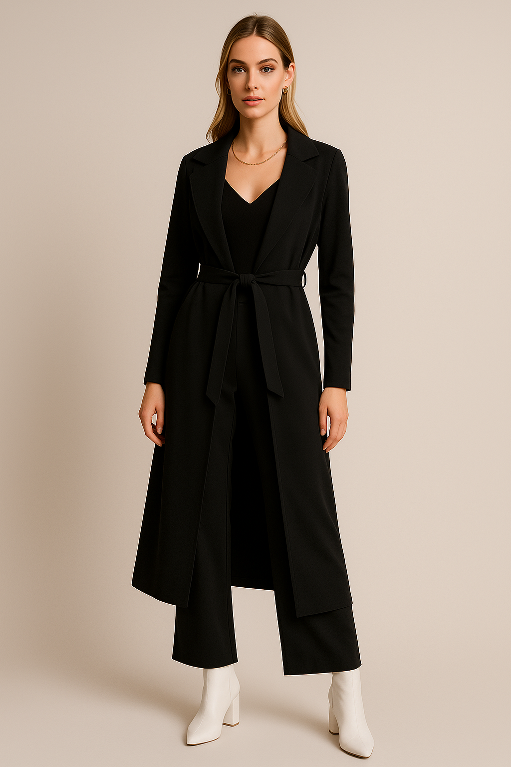 Ensambles Para Mujer Ligero con Cinturón y Solapas T53102 Negro