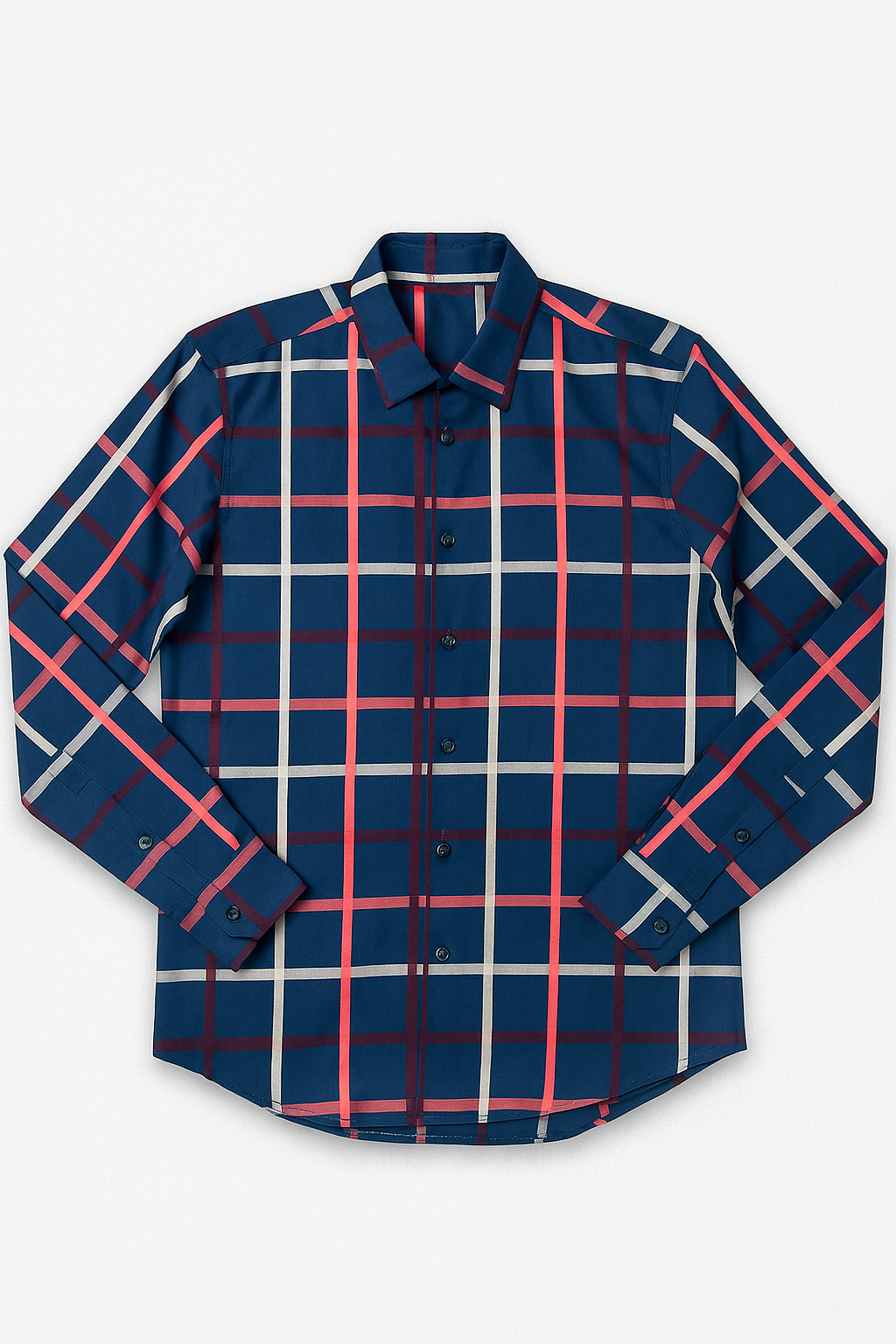 Camisas Para Hombre Satinada De Cuadros B55312 Azul