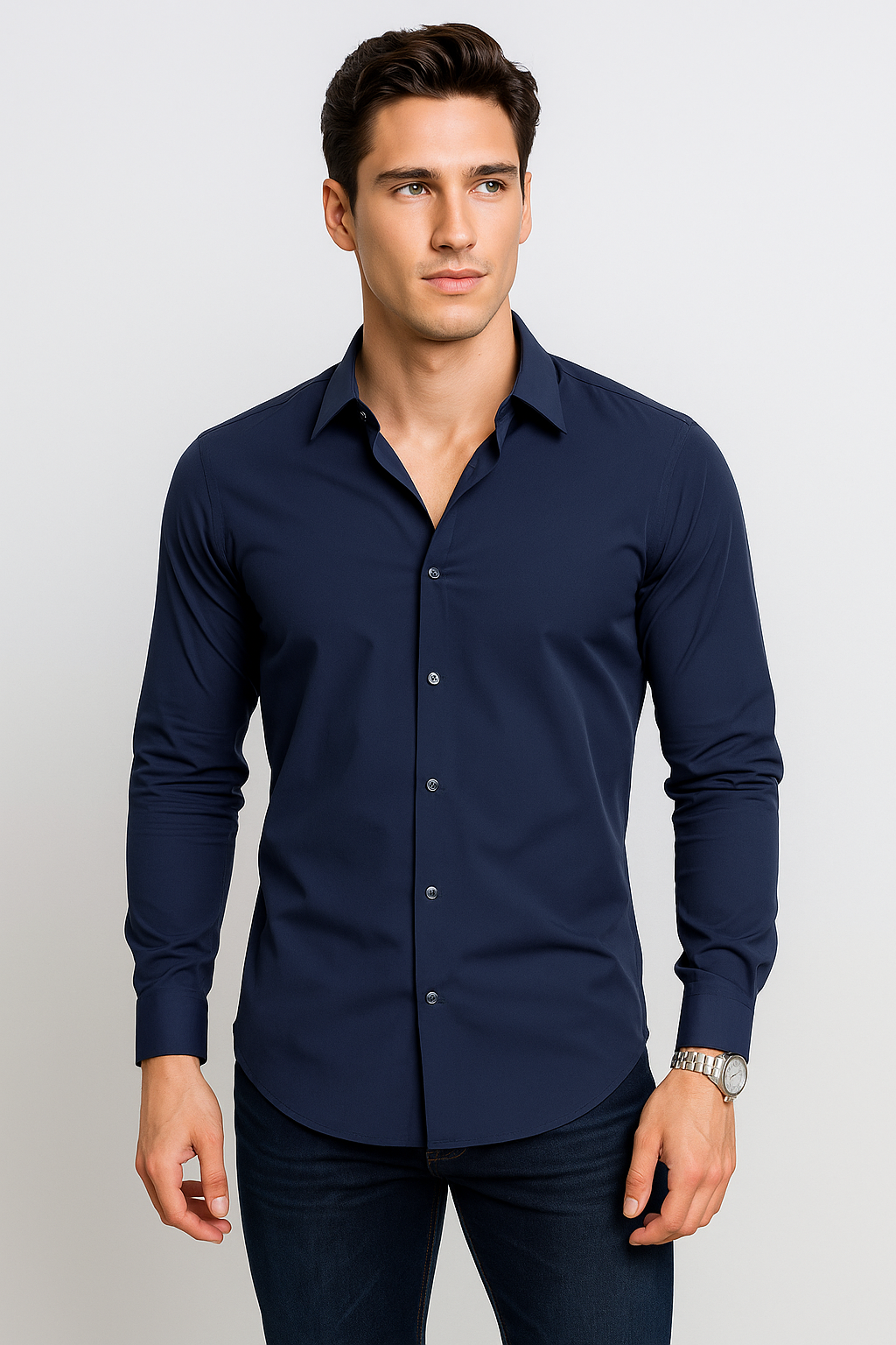 Camisas Para Hombre Regular Fit Sin Arrugas Non Iron BPOP4W Marino