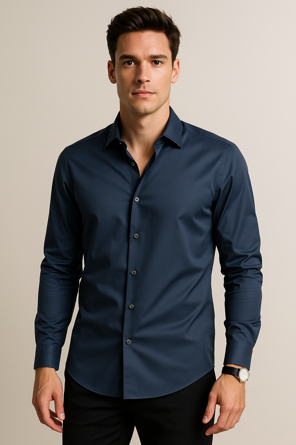 Camisas Para Hombre Satinada Stretch Formal BPOPSS Marino