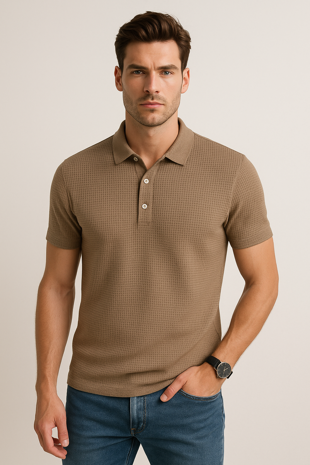 Playeras Polo Para Hombre Premium Con Textura A55405 Camel