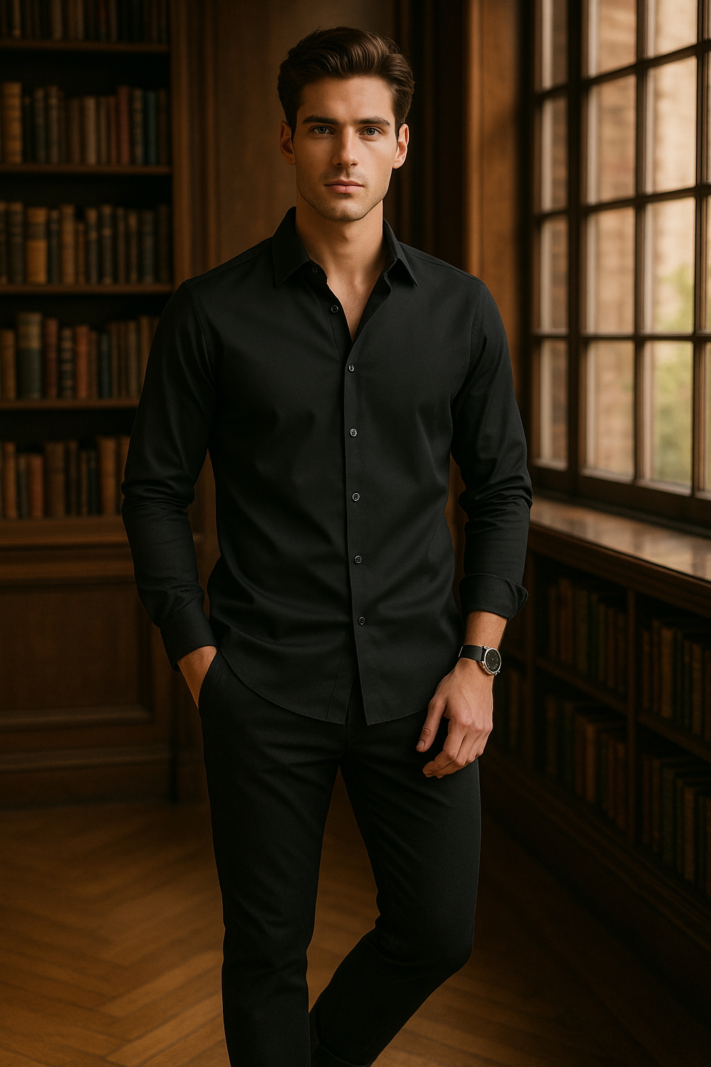 Camisas Para Hombre Regular Fit Sin Arrugas Non Iron BPOP4W Negro