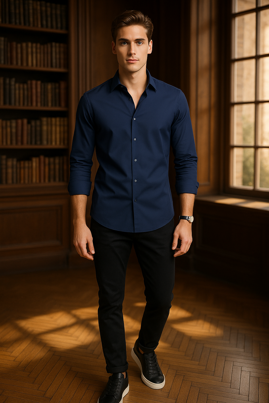 Camisas Para Hombre Regular Fit Sin Arrugas Non Iron BPOP4W Marino