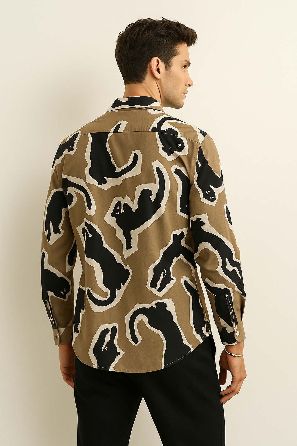 Camisas Para Hombre Estampado De Arte B55503 Kaki