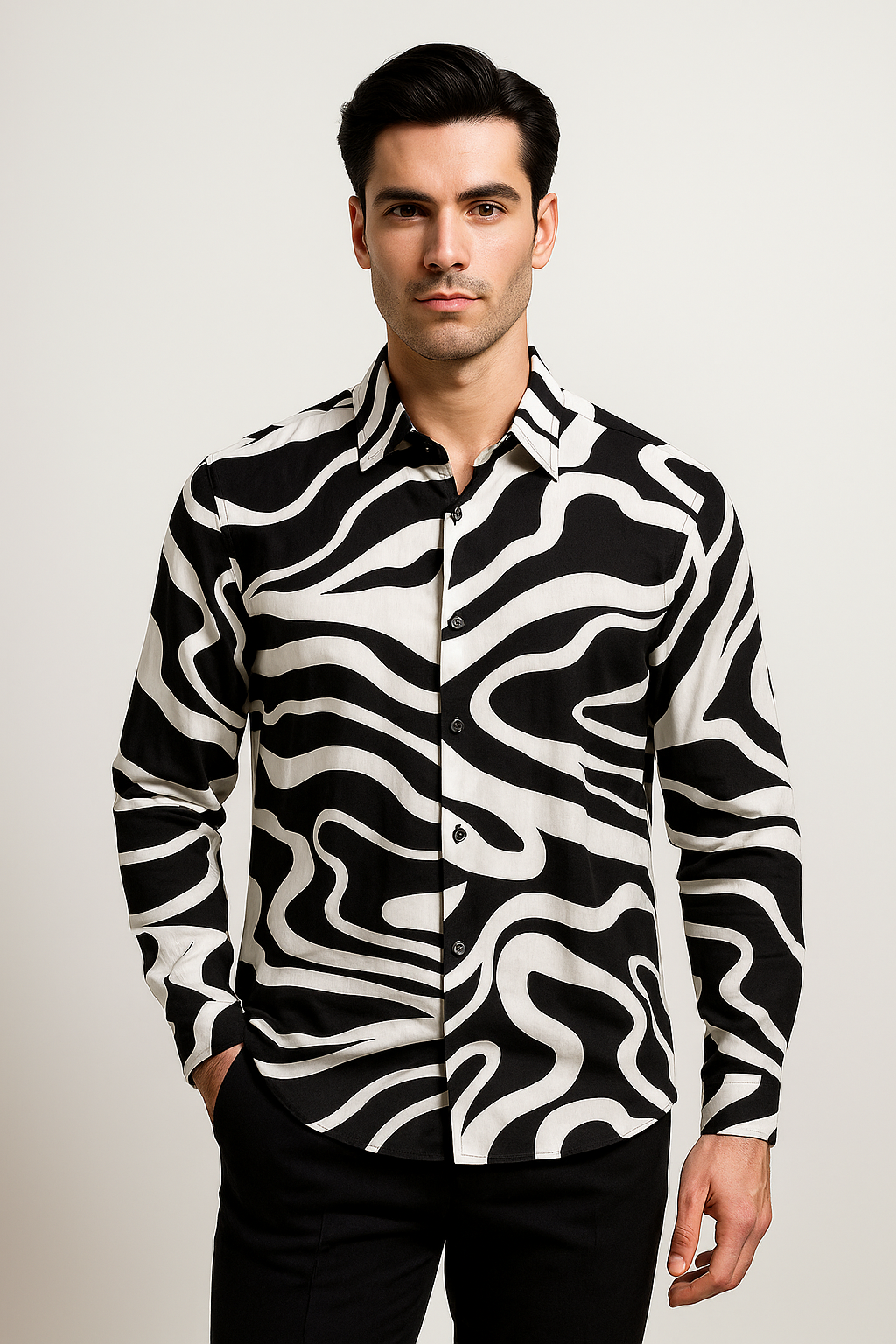 Camisas Para Hombre Estampado De Arte B55502 Blanco