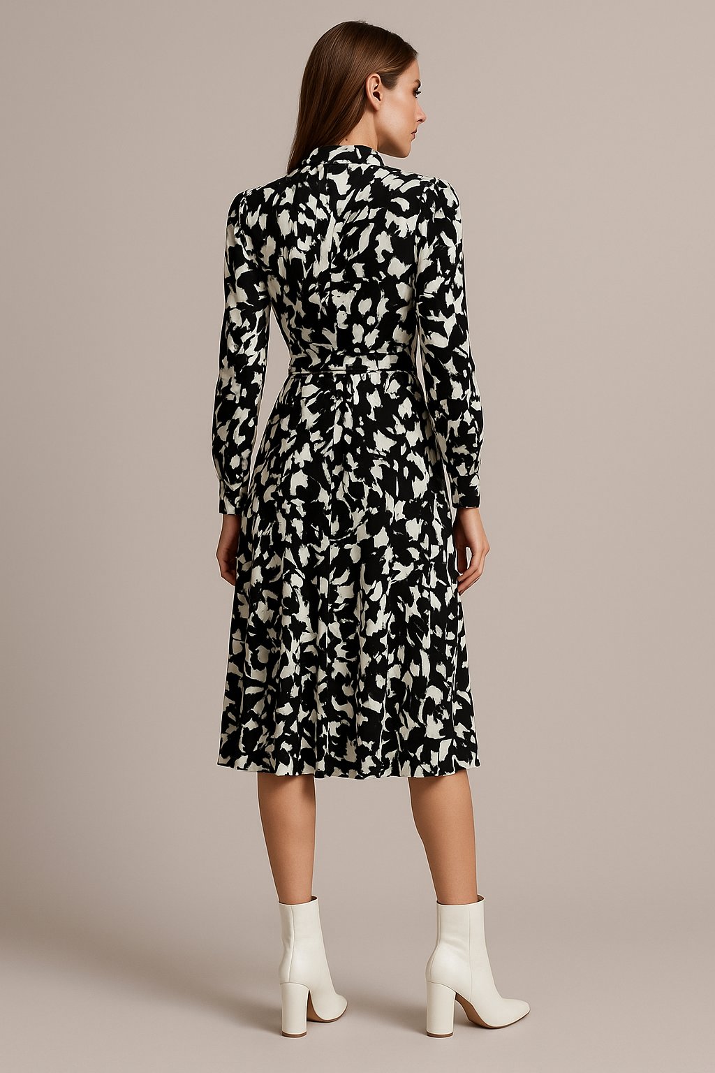 Vestidos Para Mujer Camisero Con Cinto S53102 Negro/Blanco