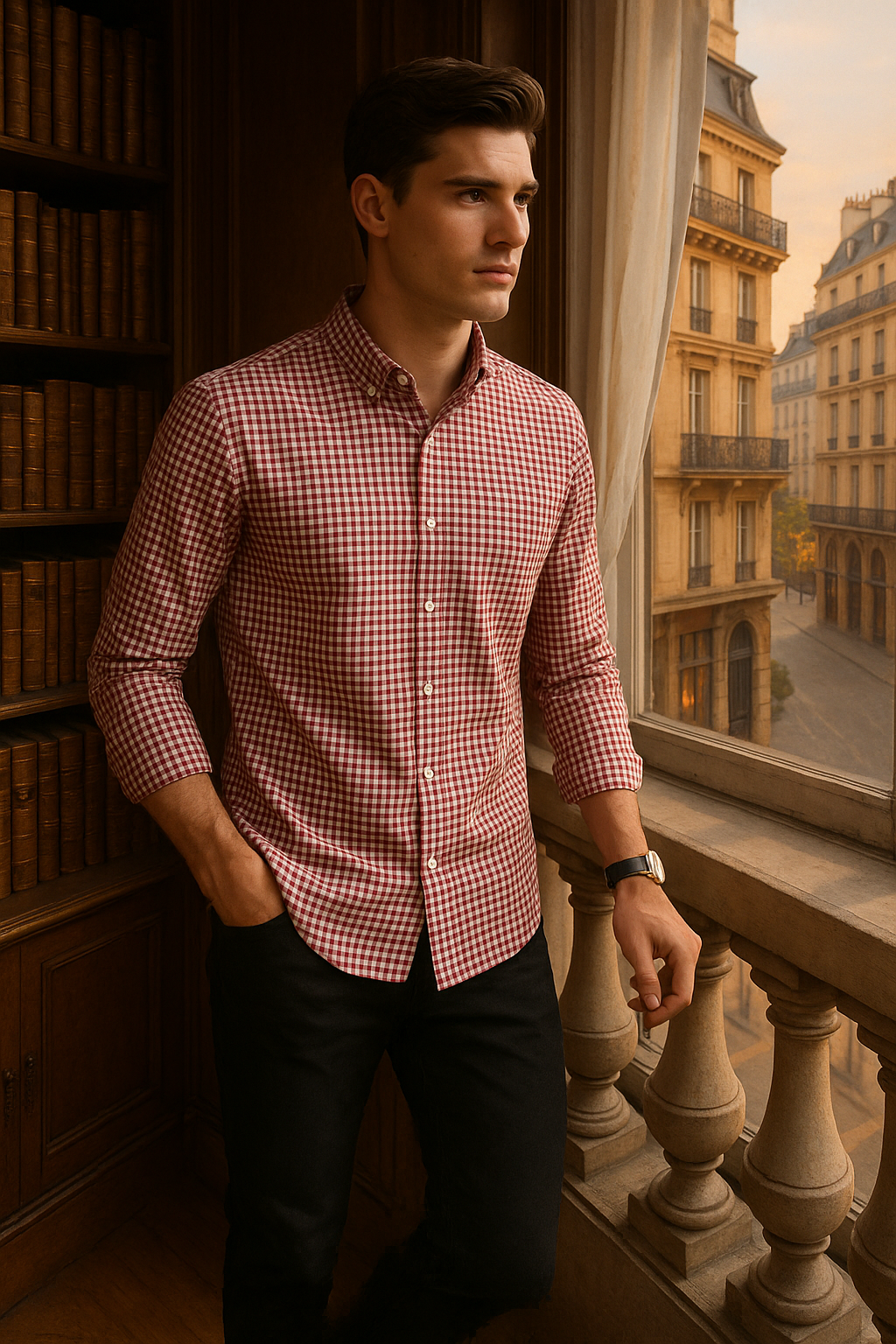 Camisas Para Hombre Manga Larga Cuadros B45213 Vino