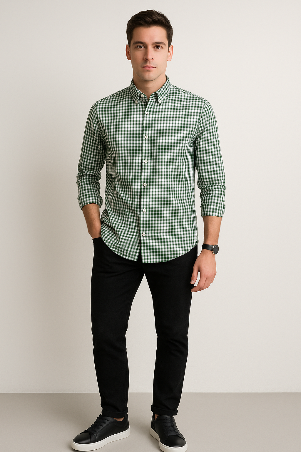Camisas Para Hombre Manga Larga Cuadros B45213 Olivo