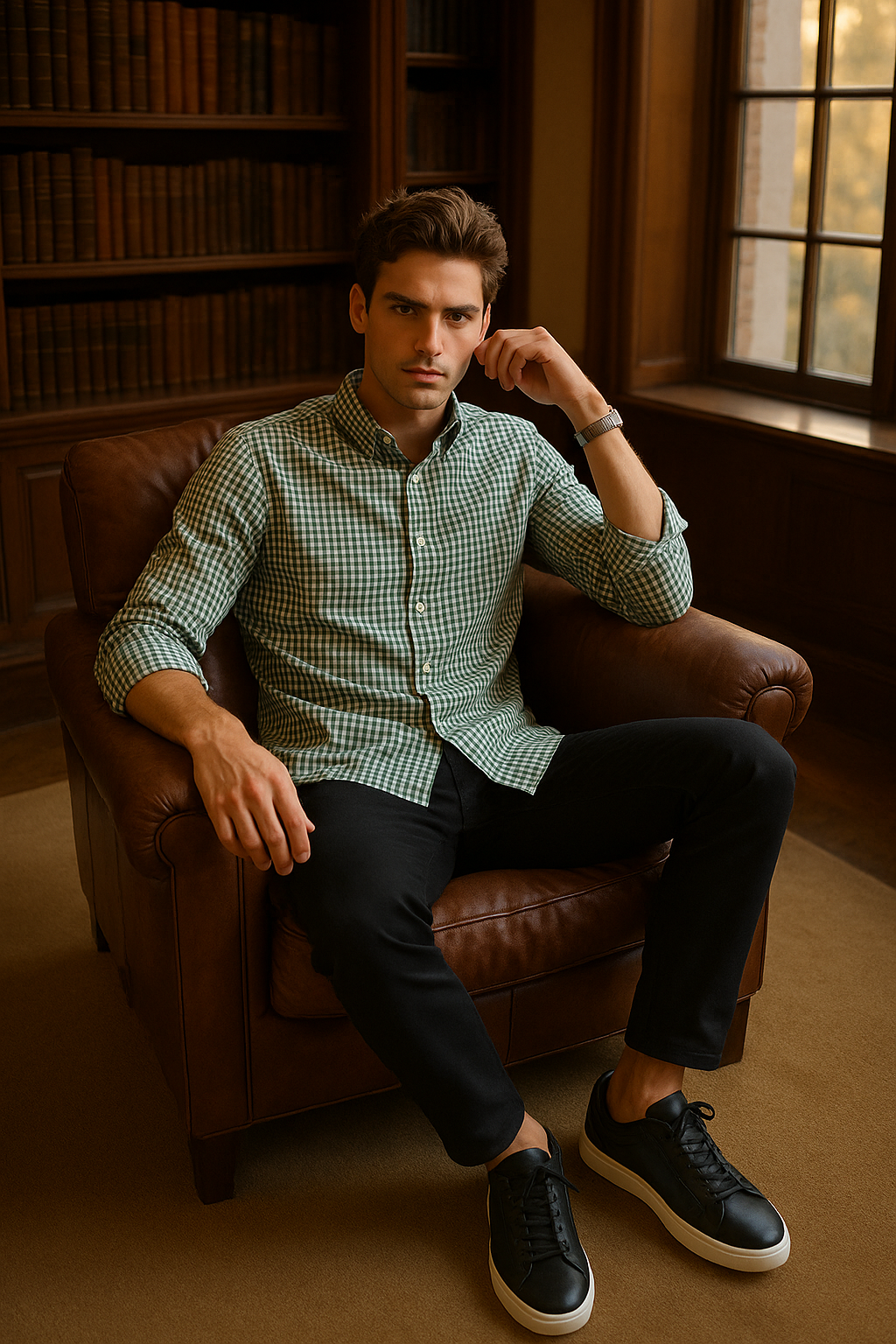 Camisas Para Hombre Manga Larga Cuadros B45213 Olivo