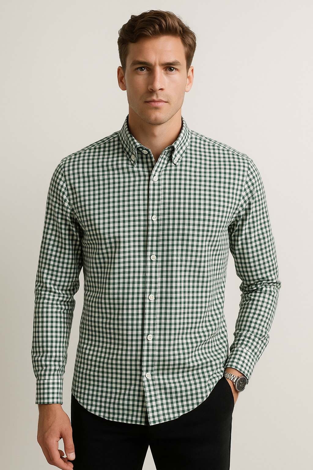 Camisas Para Hombre Manga Larga Cuadros B45213 Olivo